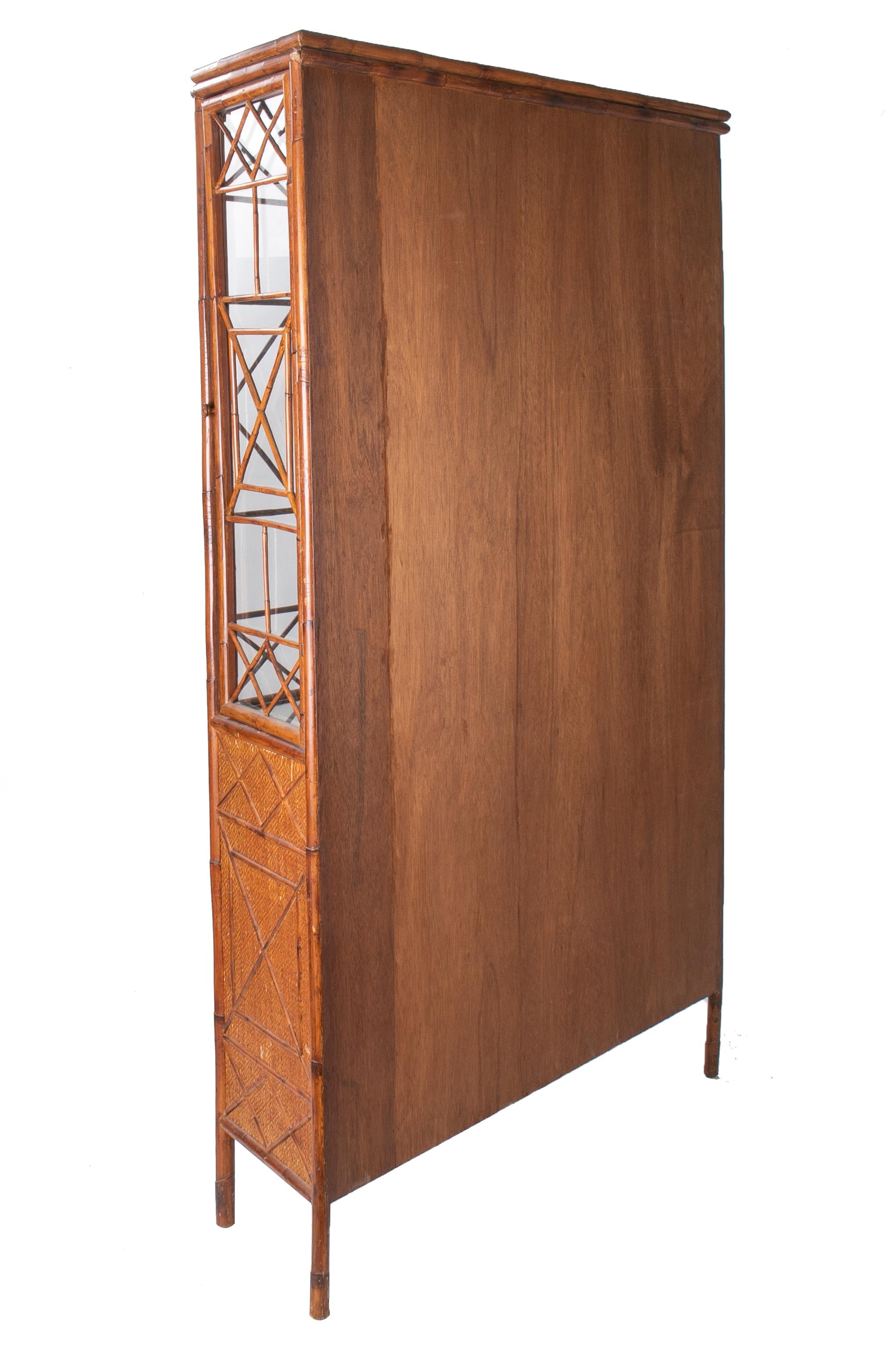 20th Century 1950s English Bamboo and Rattan Glass Cabinet