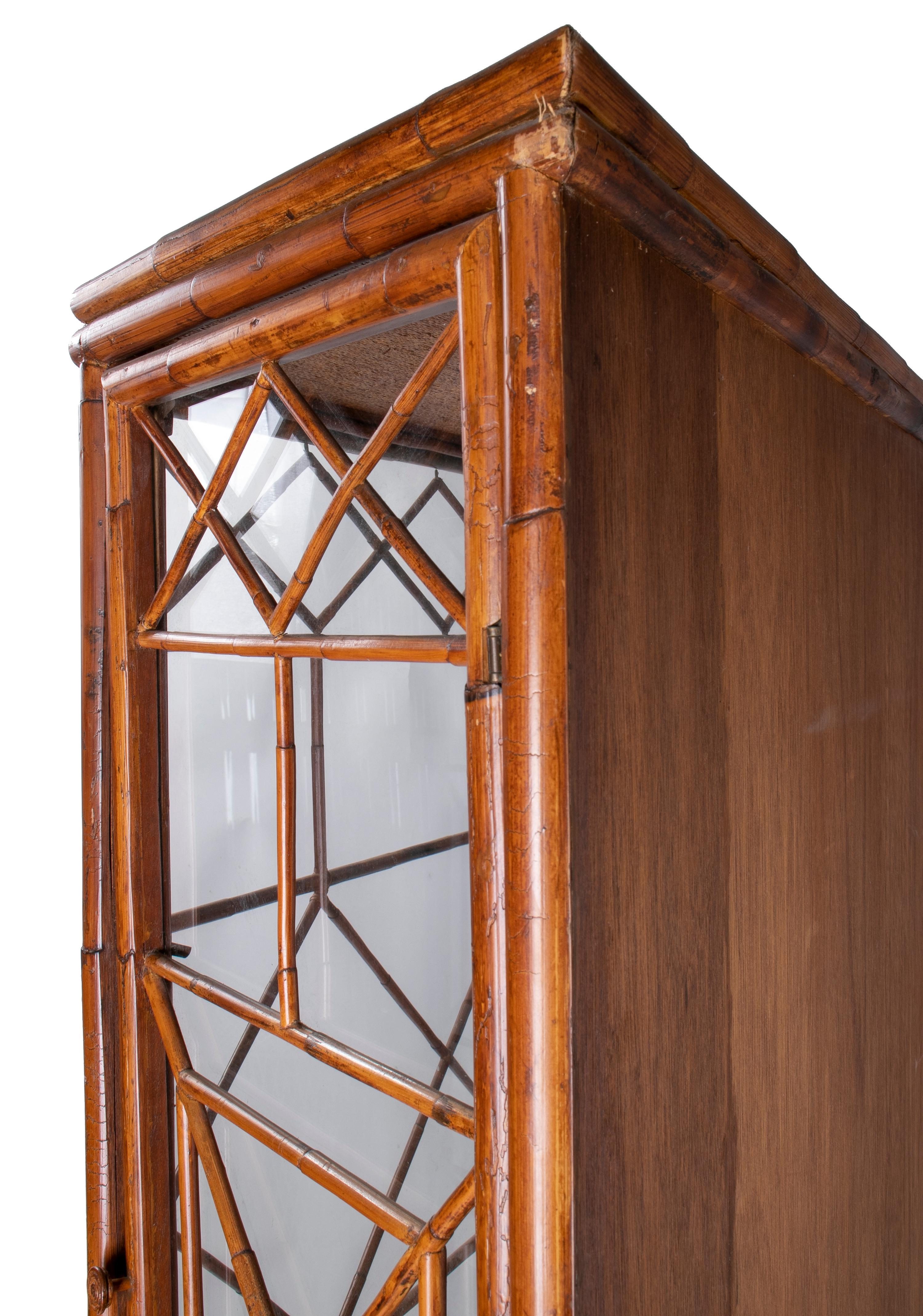 1950s English Bamboo and Rattan Glass Cabinet 2