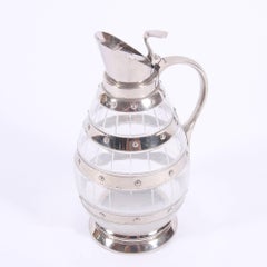 1950s English Coopered Nickel and Glass Barrel Decanter