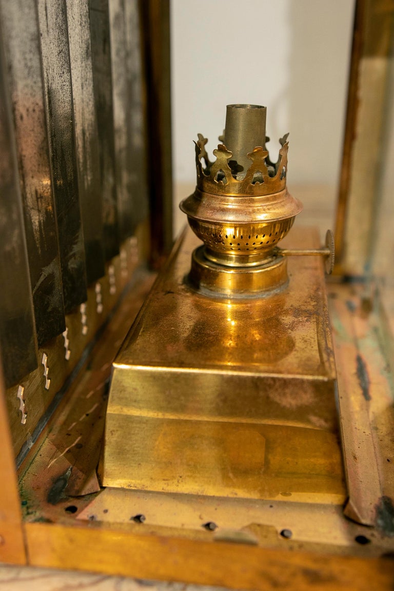 1950s, English Copper Oil Lantern with Glass and Mirror For Sale at 1stDibs