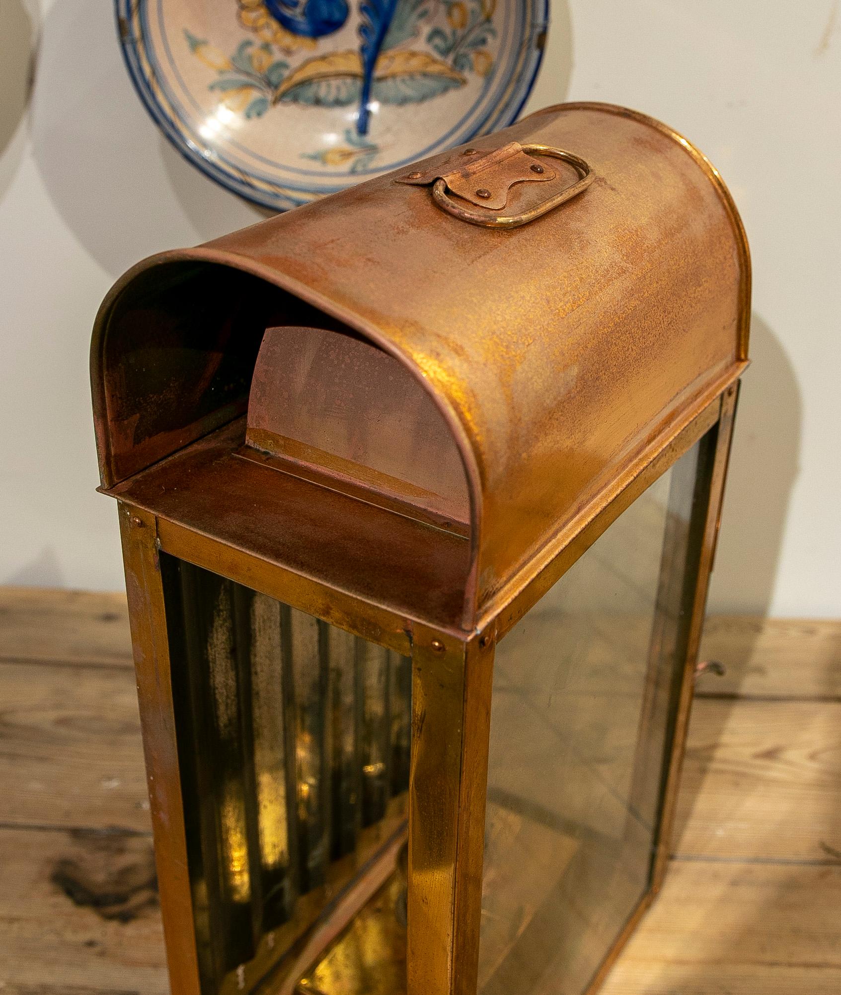 1950s, English Copper Oil Lantern with Glass and Mirror For Sale 8