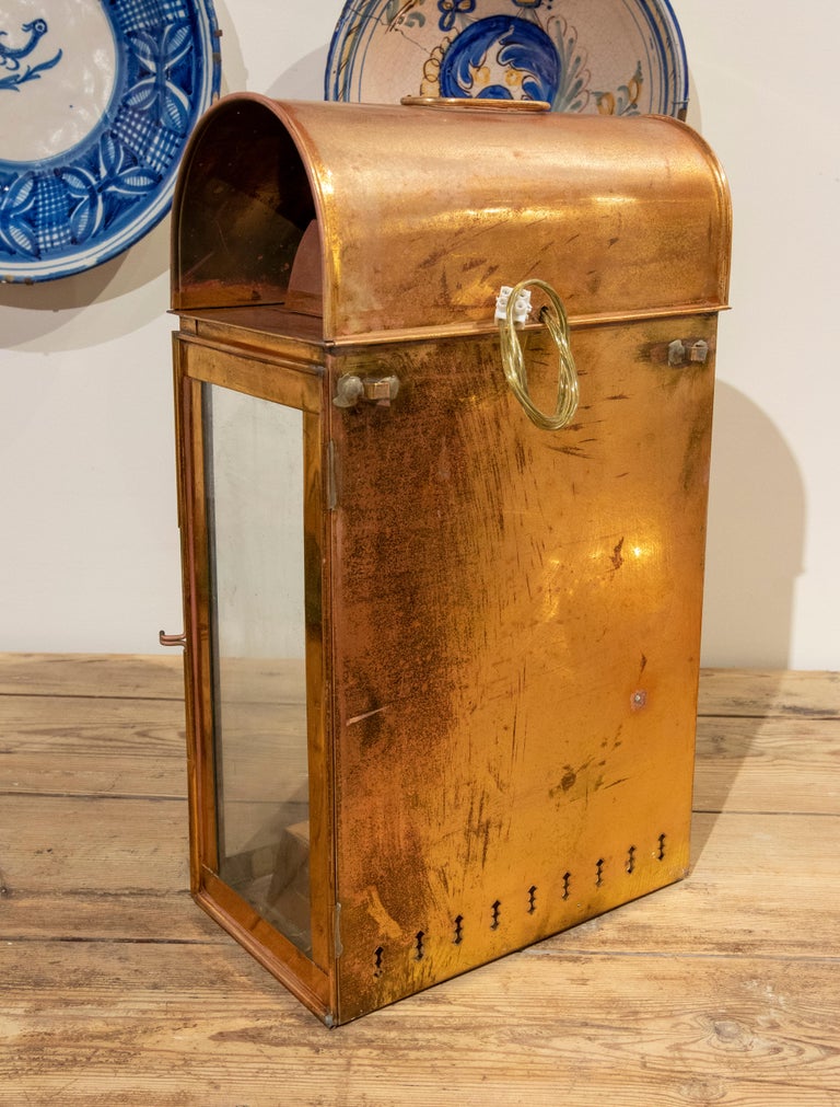 1950s, English Copper Oil Lantern with Glass and Mirror For Sale at 1stDibs