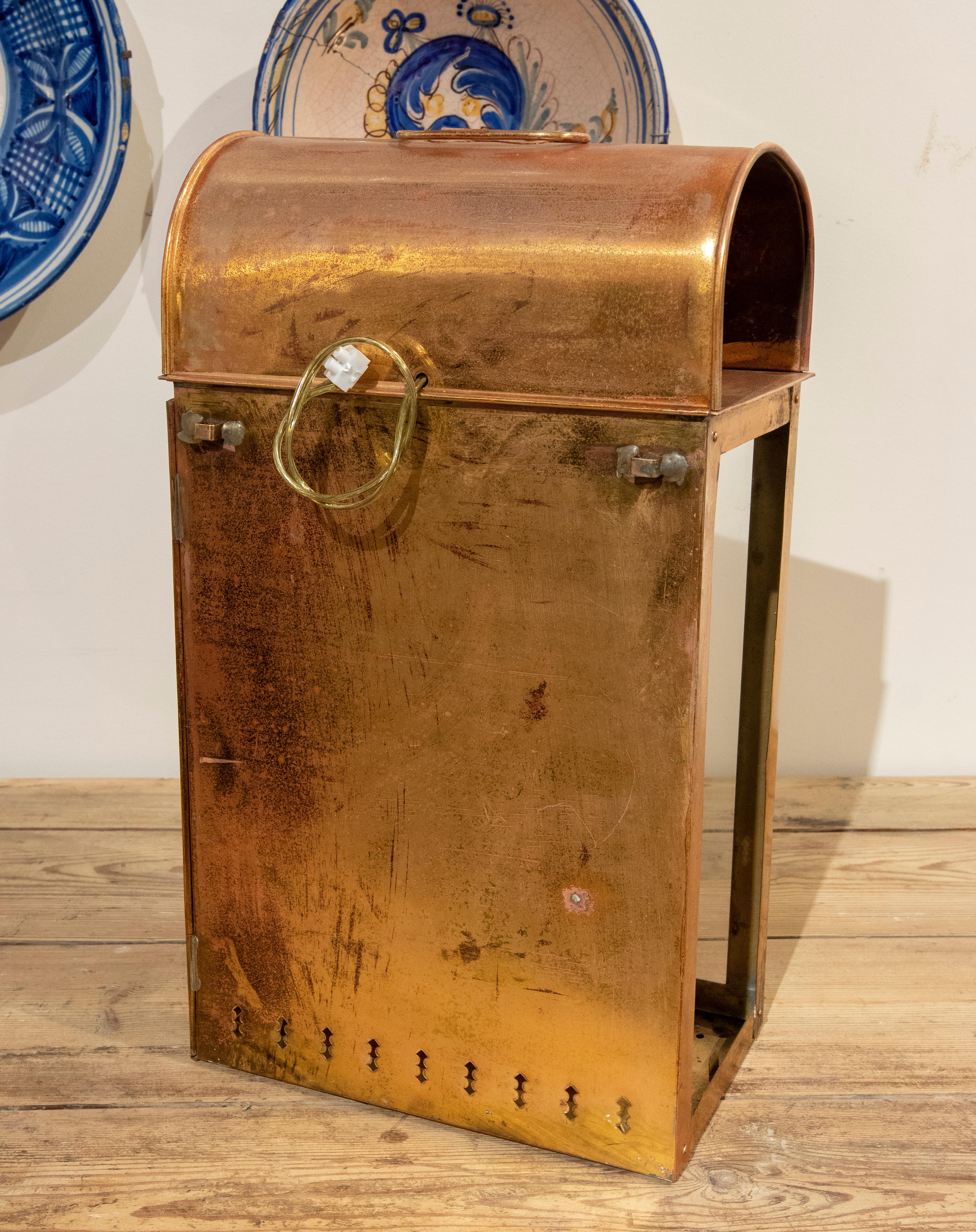 20th Century 1950s, English Copper Oil Lantern with Glass and Mirror For Sale