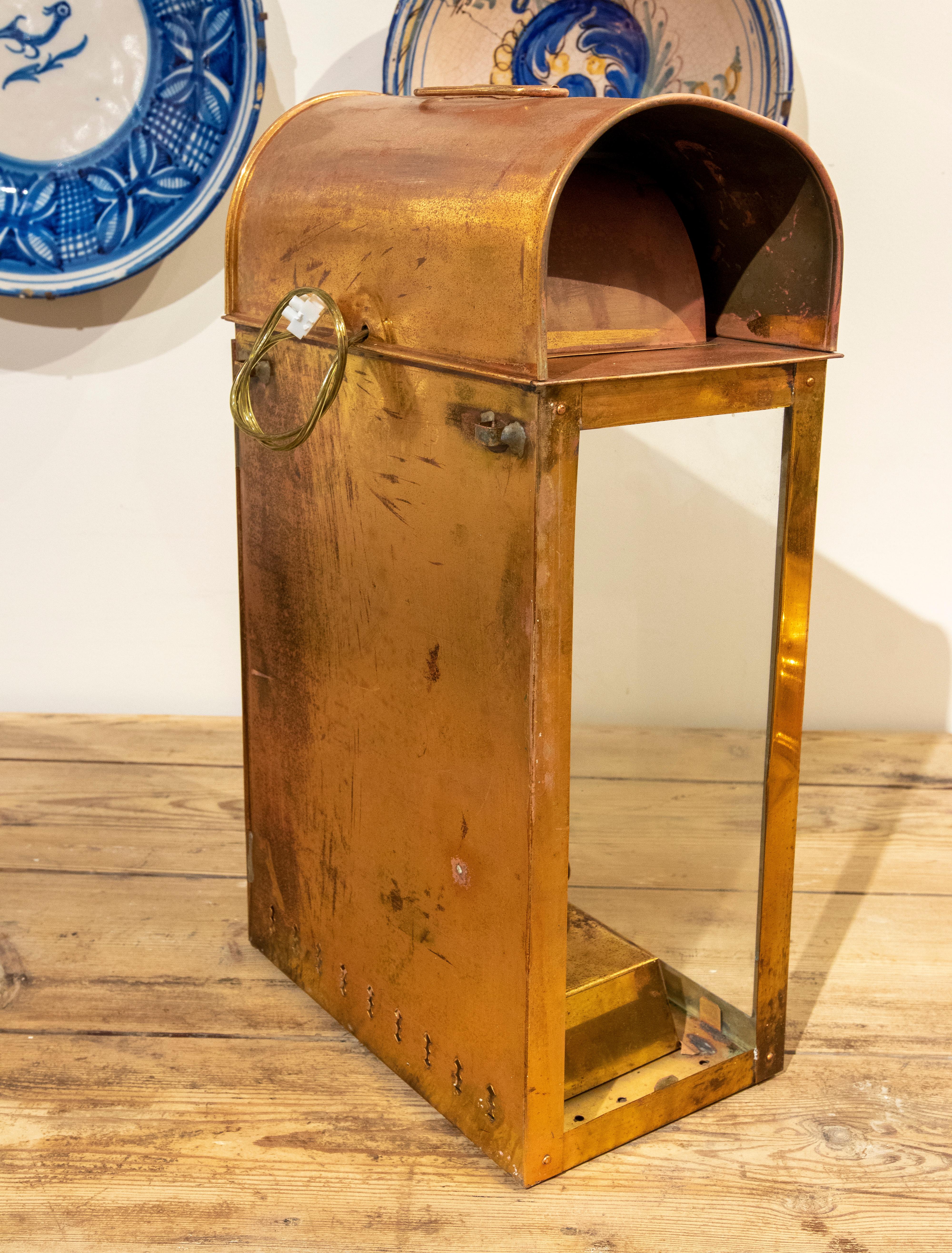 1950s, English Copper Oil Lantern with Glass and Mirror For Sale 1