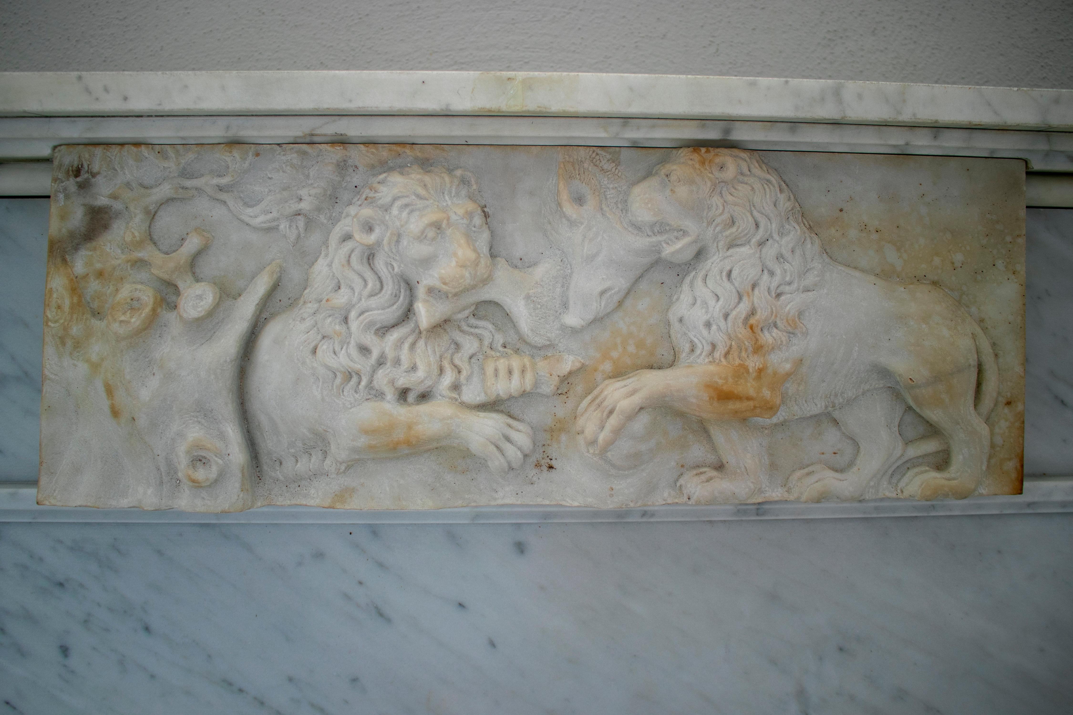 1950s English Hand Carved Marble Fireplace with Ionic Columns For Sale 2
