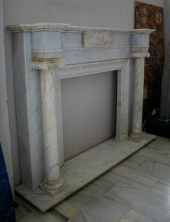 1950s English Hand Carved Marble Fireplace with Ionic Columns