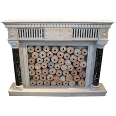 Vintage 1950s English Hand Carved Marble Fireplace with Ionic Columns