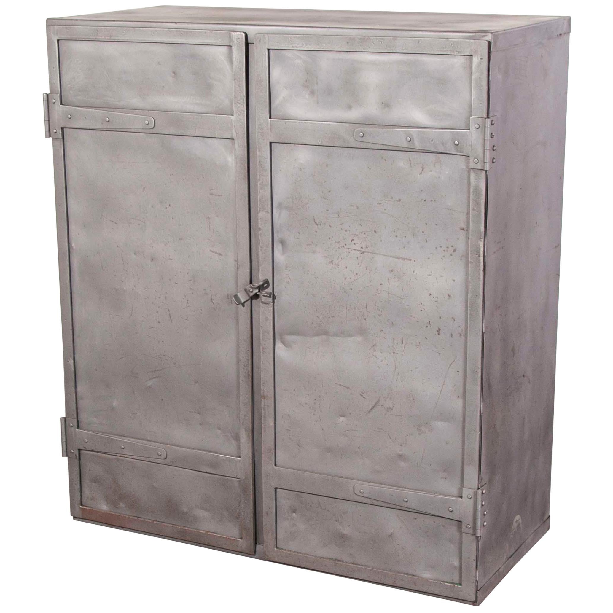 1950s English Industrial Metal Storage Cabinet, Cupboard
