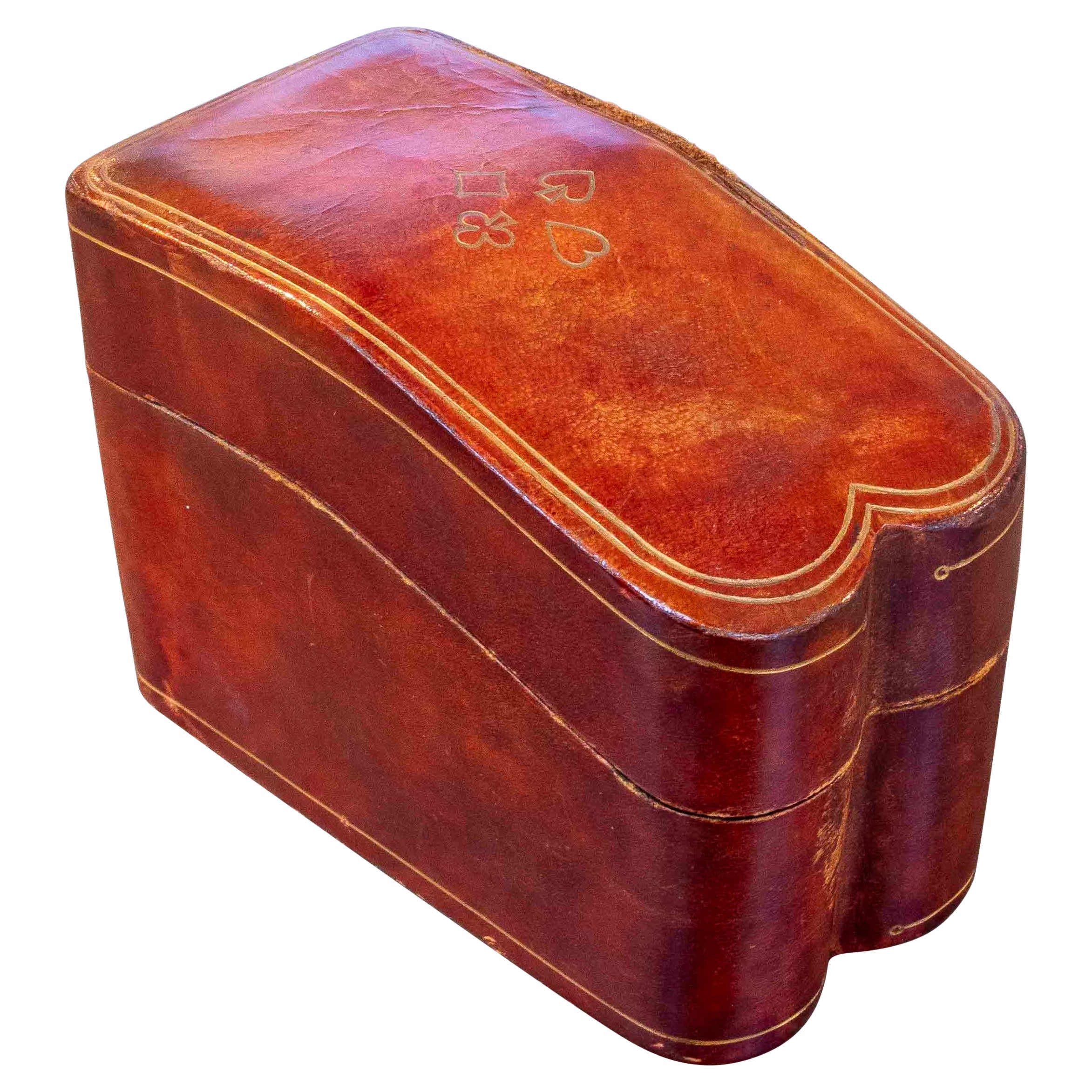 1950s English Leather Card Box with Compartments