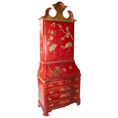 1950s English Made Red Lacquered Cupboard in Chinese Style with Animal Scenes