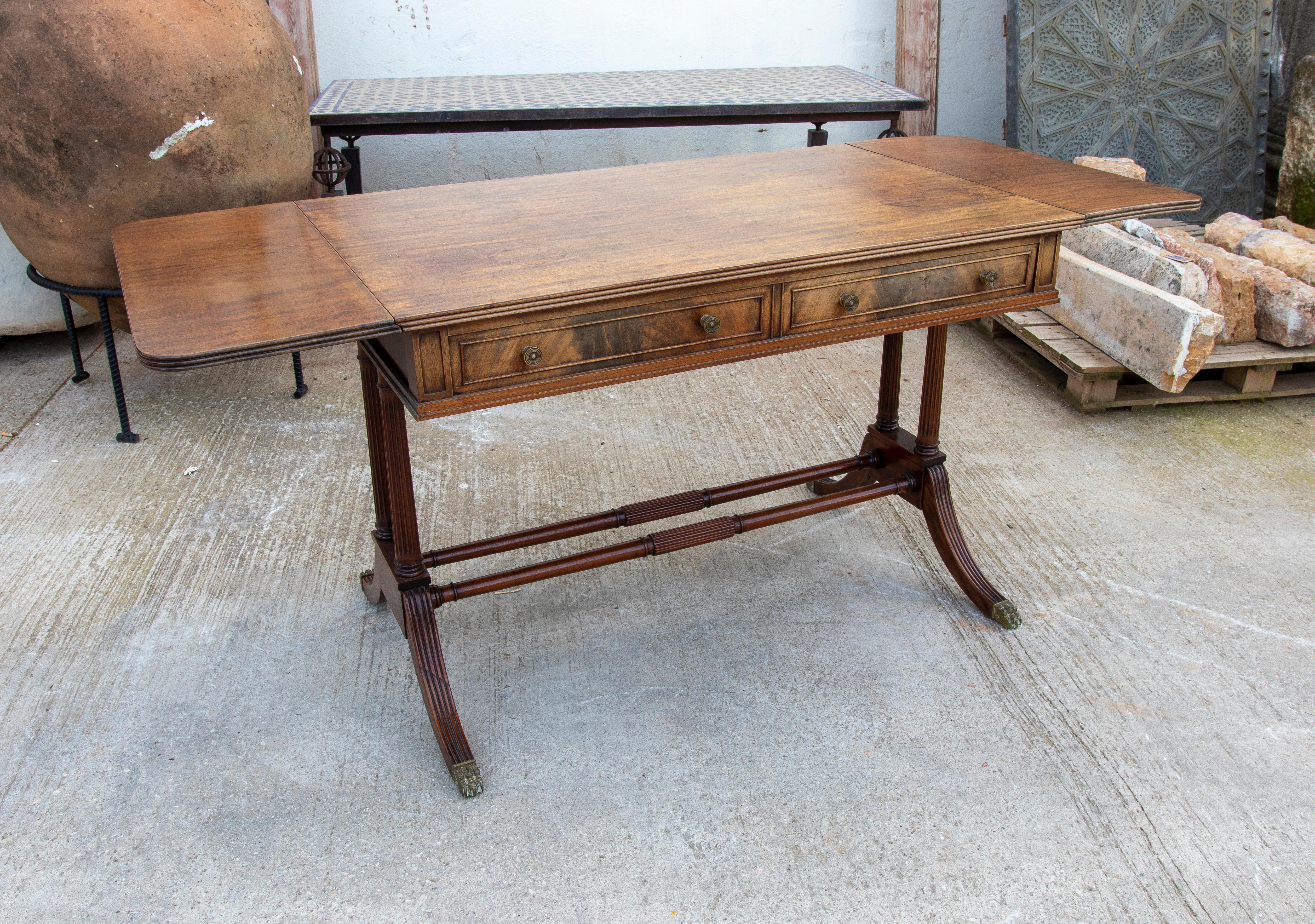 20th Century 1950s English Mahogany Writing Desk with Drawers For Sale