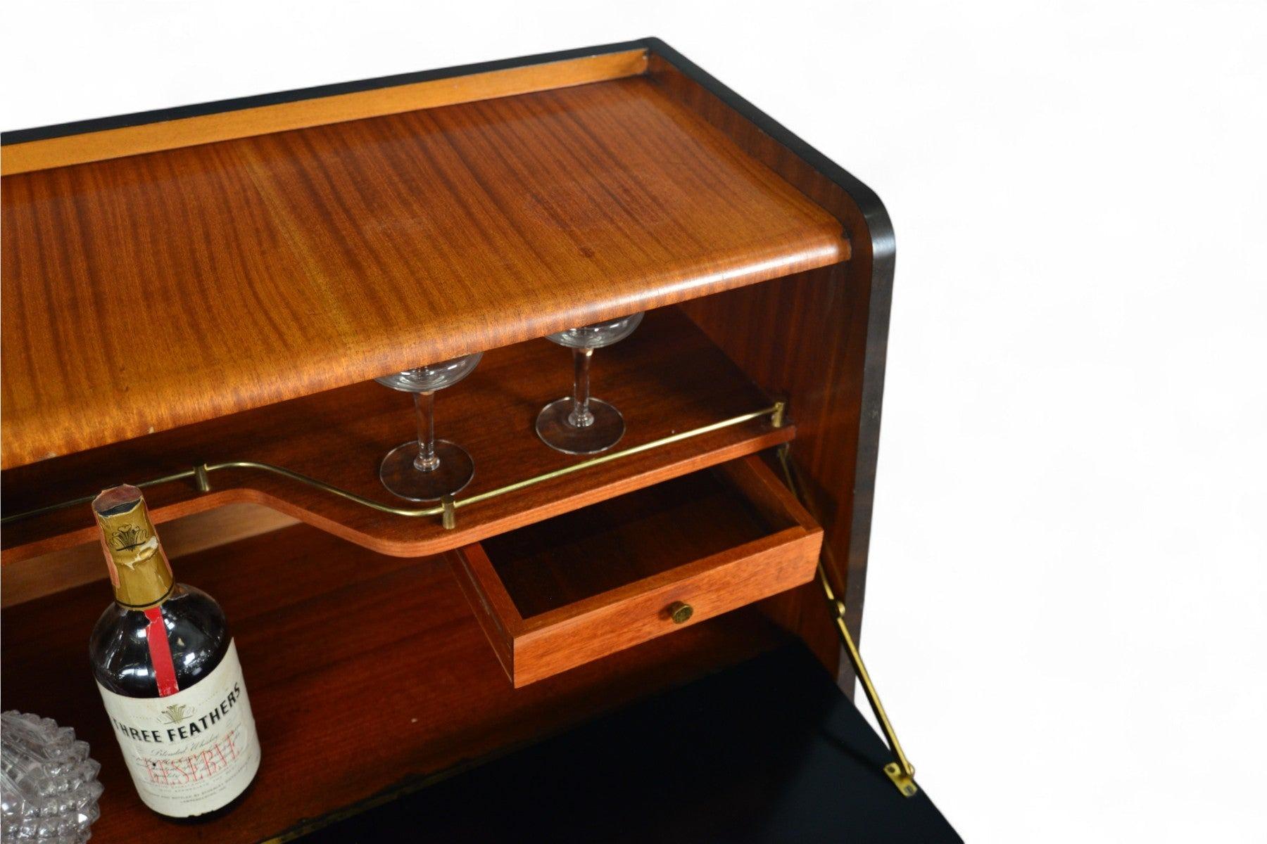 Cabinet de bar moderne anglais des années 1950 + bureau secrétaire en acajou en vente 5