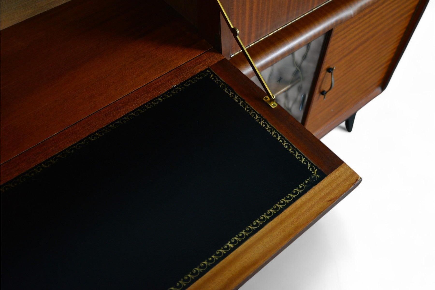 Cabinet de bar moderne anglais des années 1950 + bureau secrétaire en acajou en vente 2