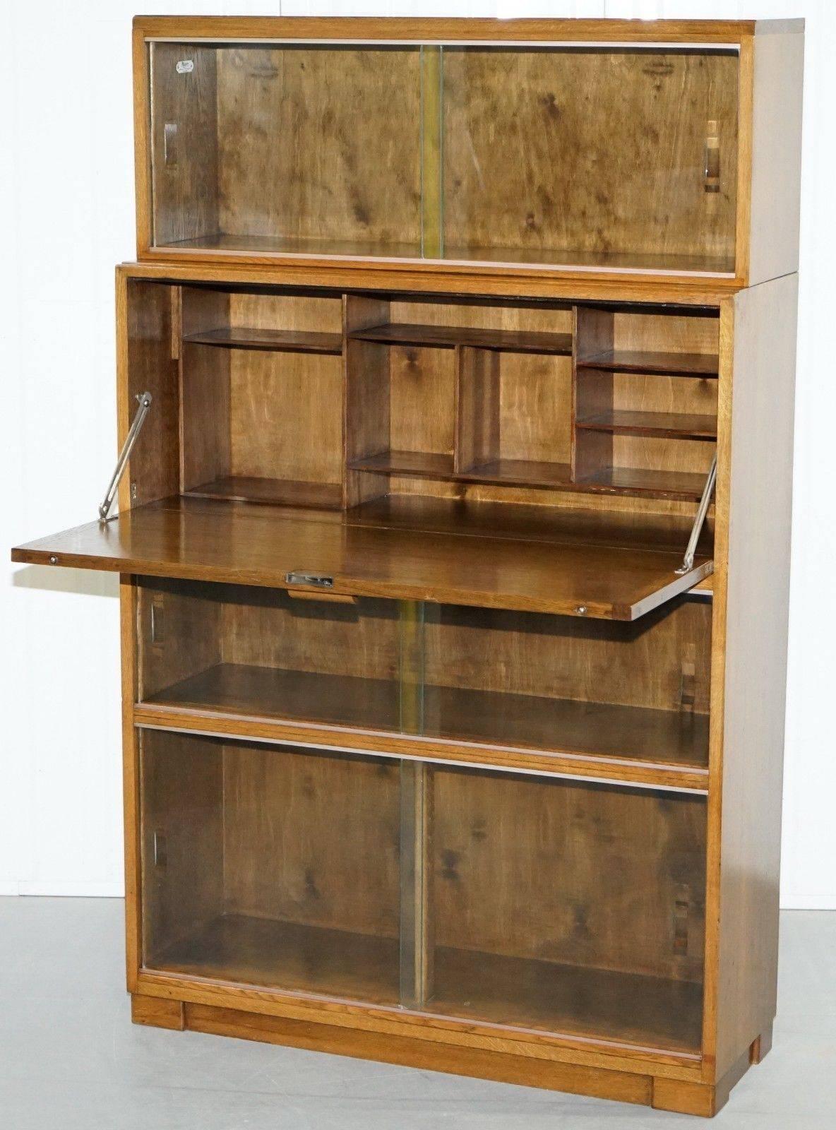 Hand-Crafted 1950s English Modular Minty Oxford Vintage Stacking Legal Bookcase Desk Tidy