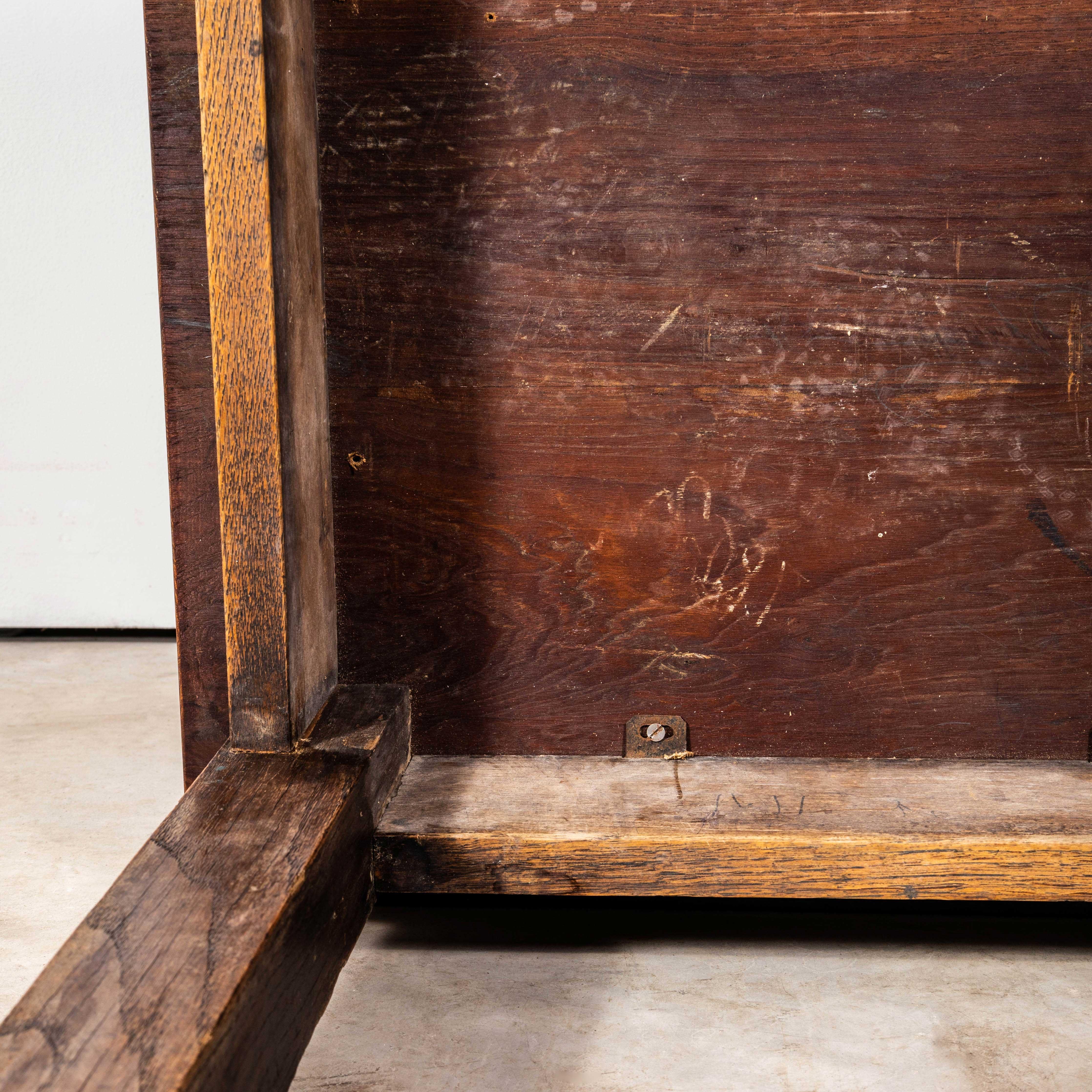 1950's English Oak And Iroko School Laboratory Table - Square For Sale 1