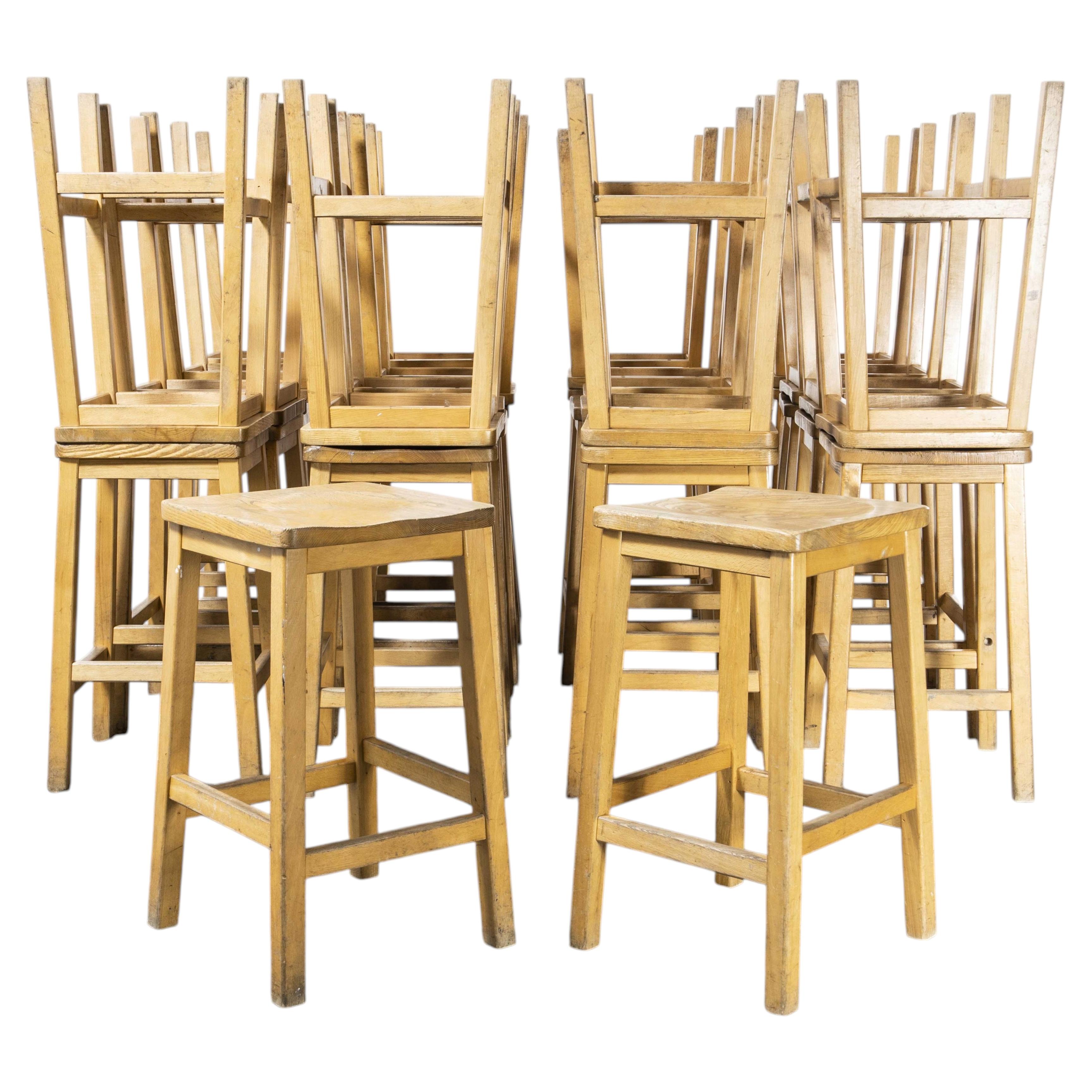 1950's English Oak School Laboratory High Stools - 60cm