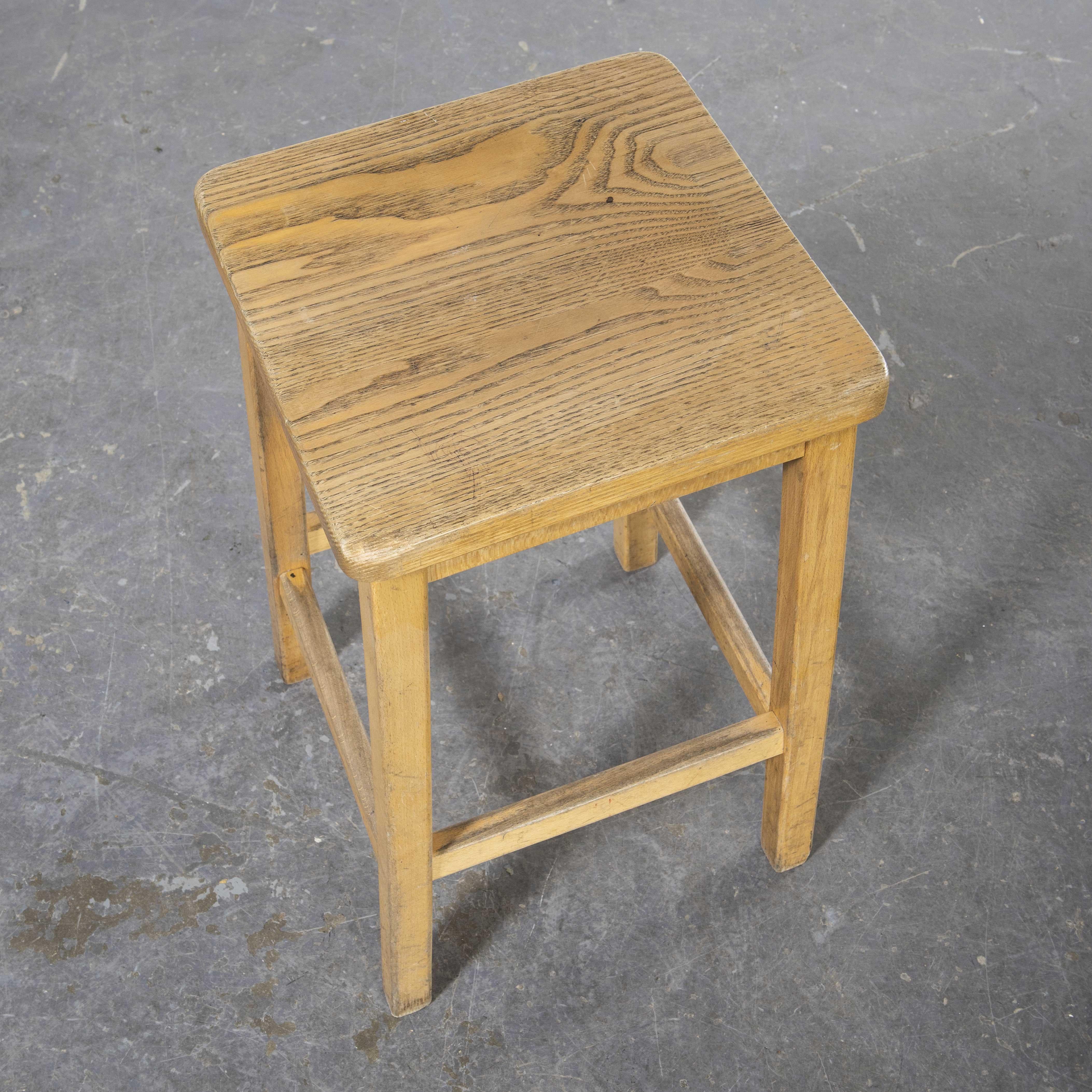 1950's English Oak School Laboratory High Stools, Large Quantities Available 1