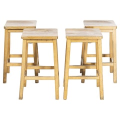 1950's English Oak School Laboratory High Stools, Set of Four