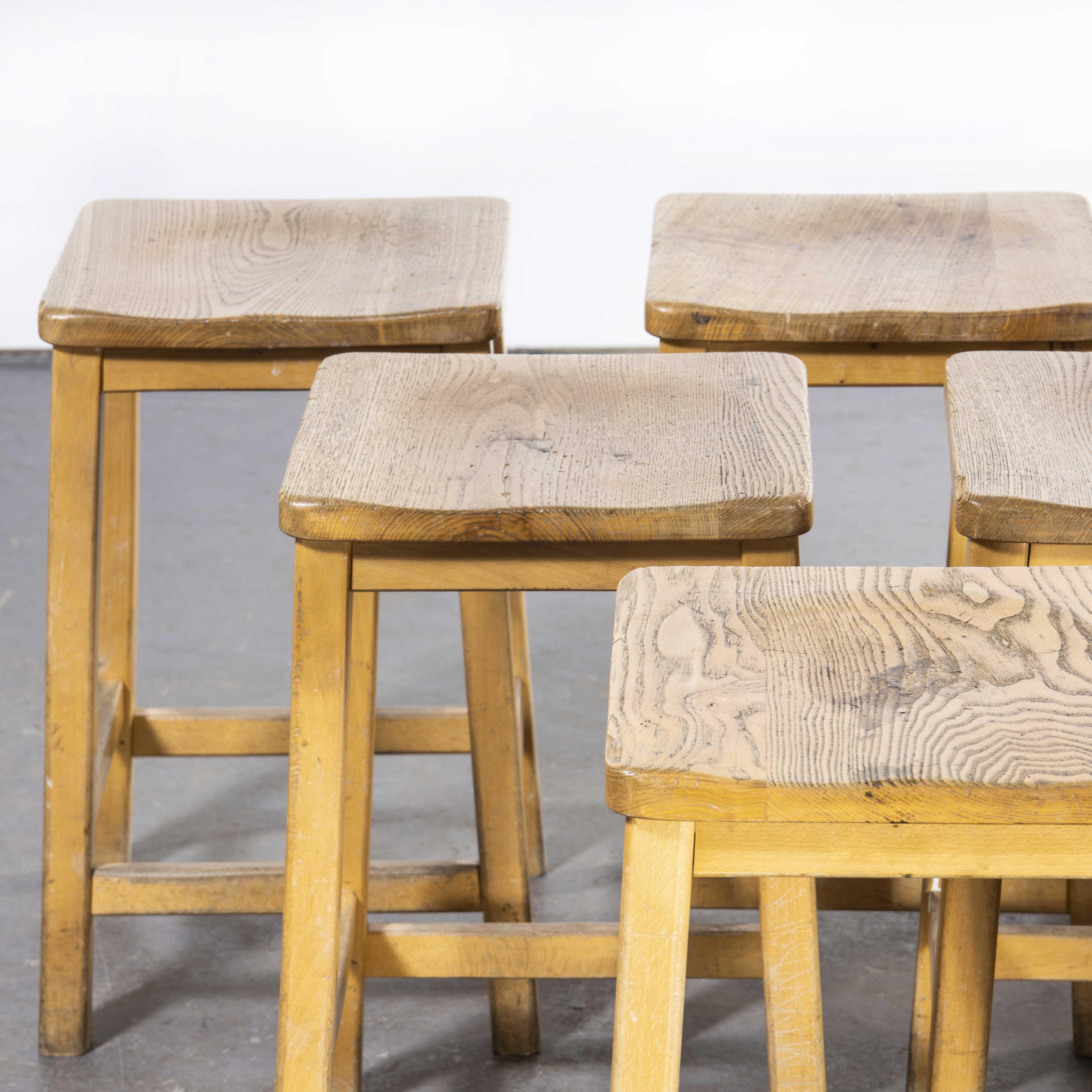 1950’s English oak school laboratory stools – set of eight

1950’s English oak school laboratory stools – Eight. For most British students these stools will be very familiar as they graced many a science laboratory or art school throughout the UK.