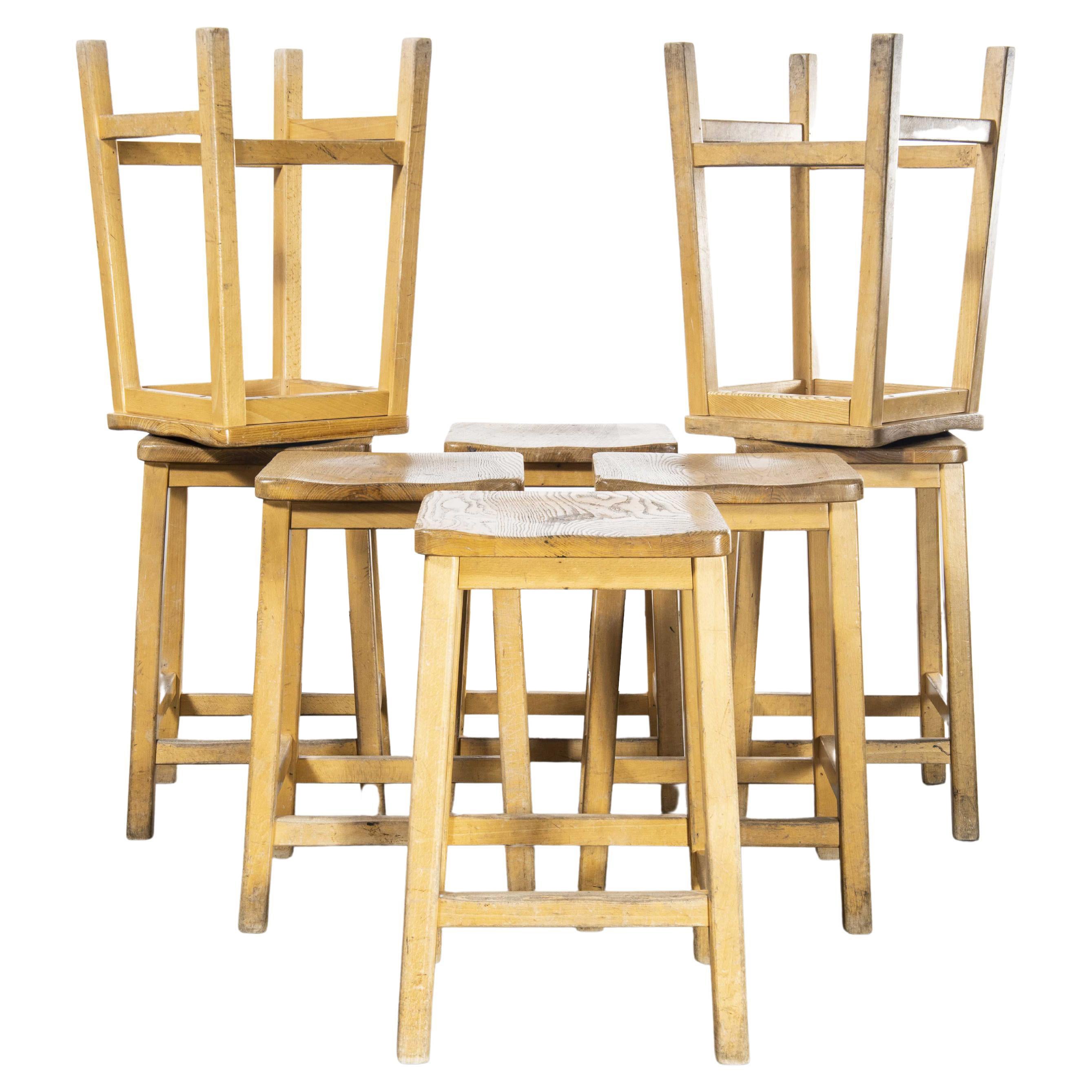 1950
s English Oak School Laboratory Stools, Set of Eight