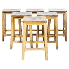 Vintage 1950's English Oak School Laboratory Stools, Set of Six