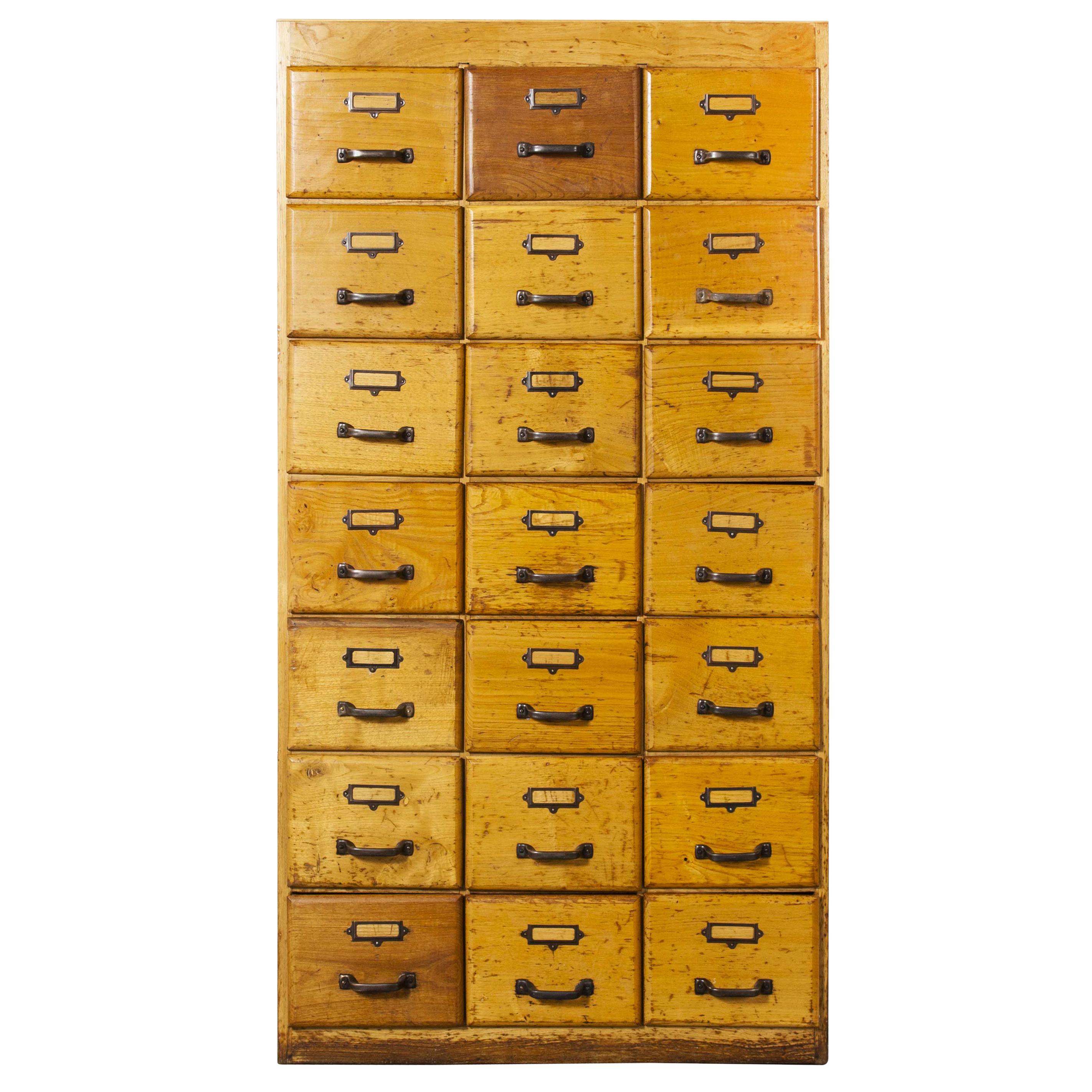 1950s English Oak Tall Multi Drawer Chest of Drawers, Twenty One Drawers For Sale