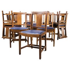 1950
s English Oak Upholstered Church Chairs - Set of Fifteen