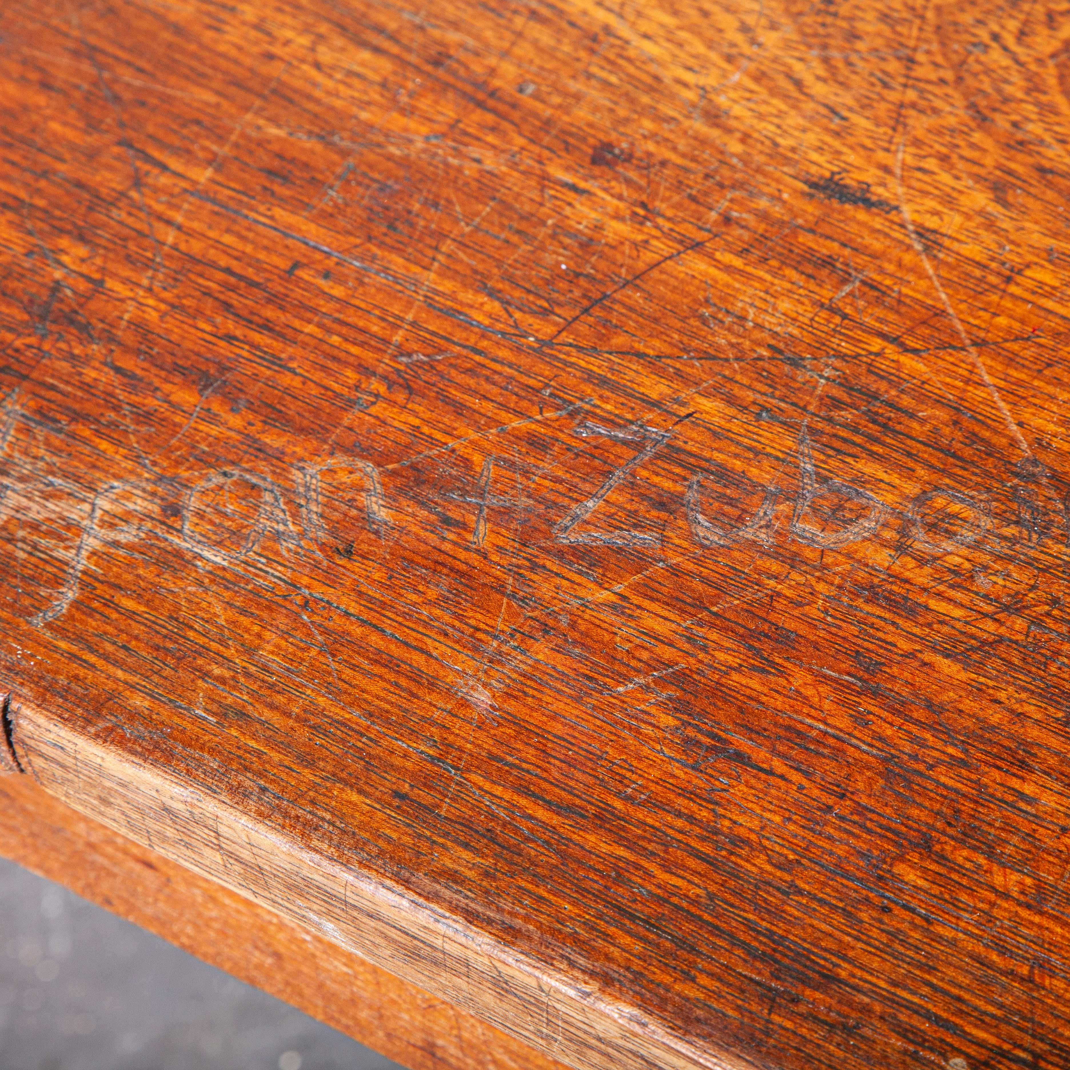 1950s English Original School Laboratory Dining Table with Solid Iroko Top 3