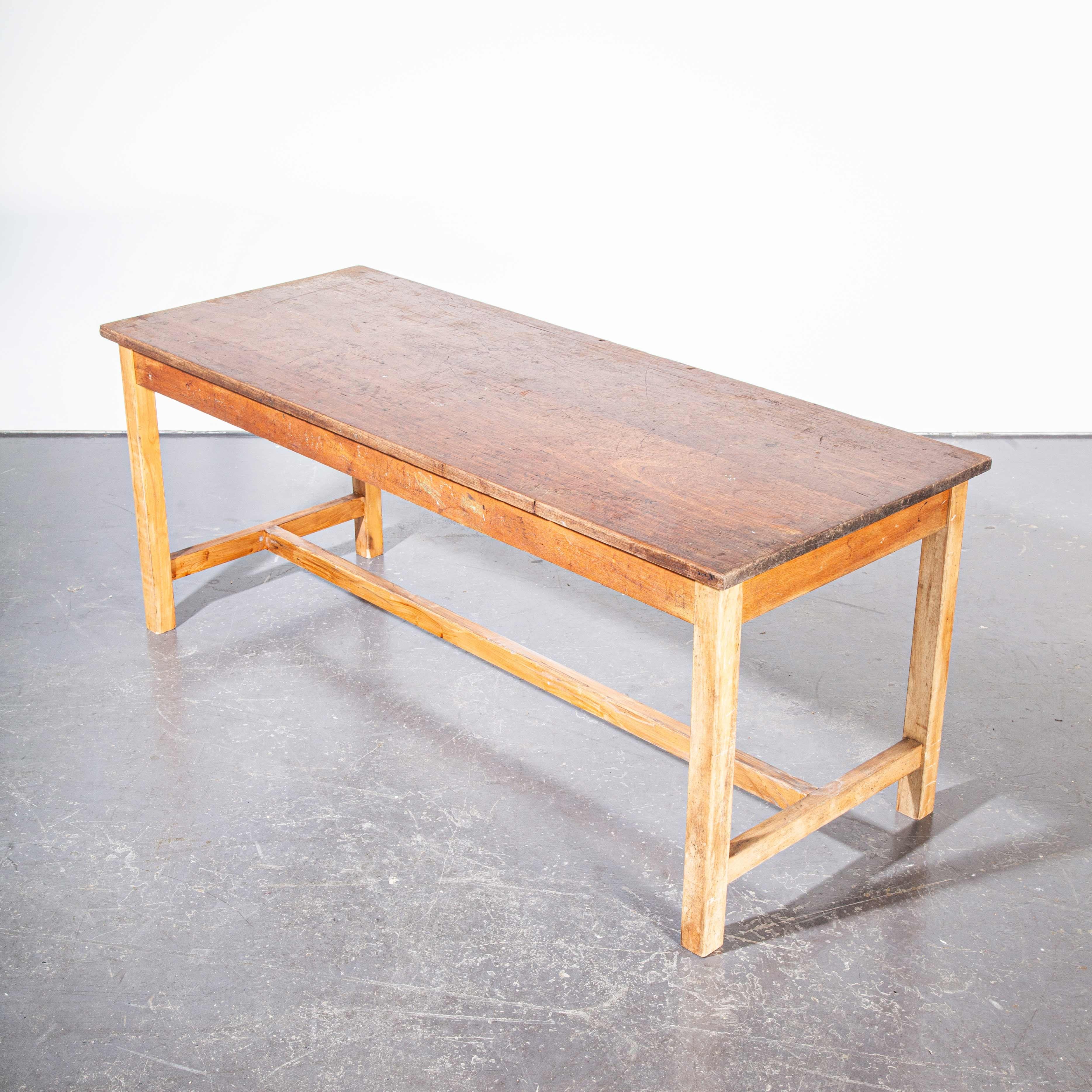 1950s English Original School Laboratory Dining Table with Solid Iroko Top 2