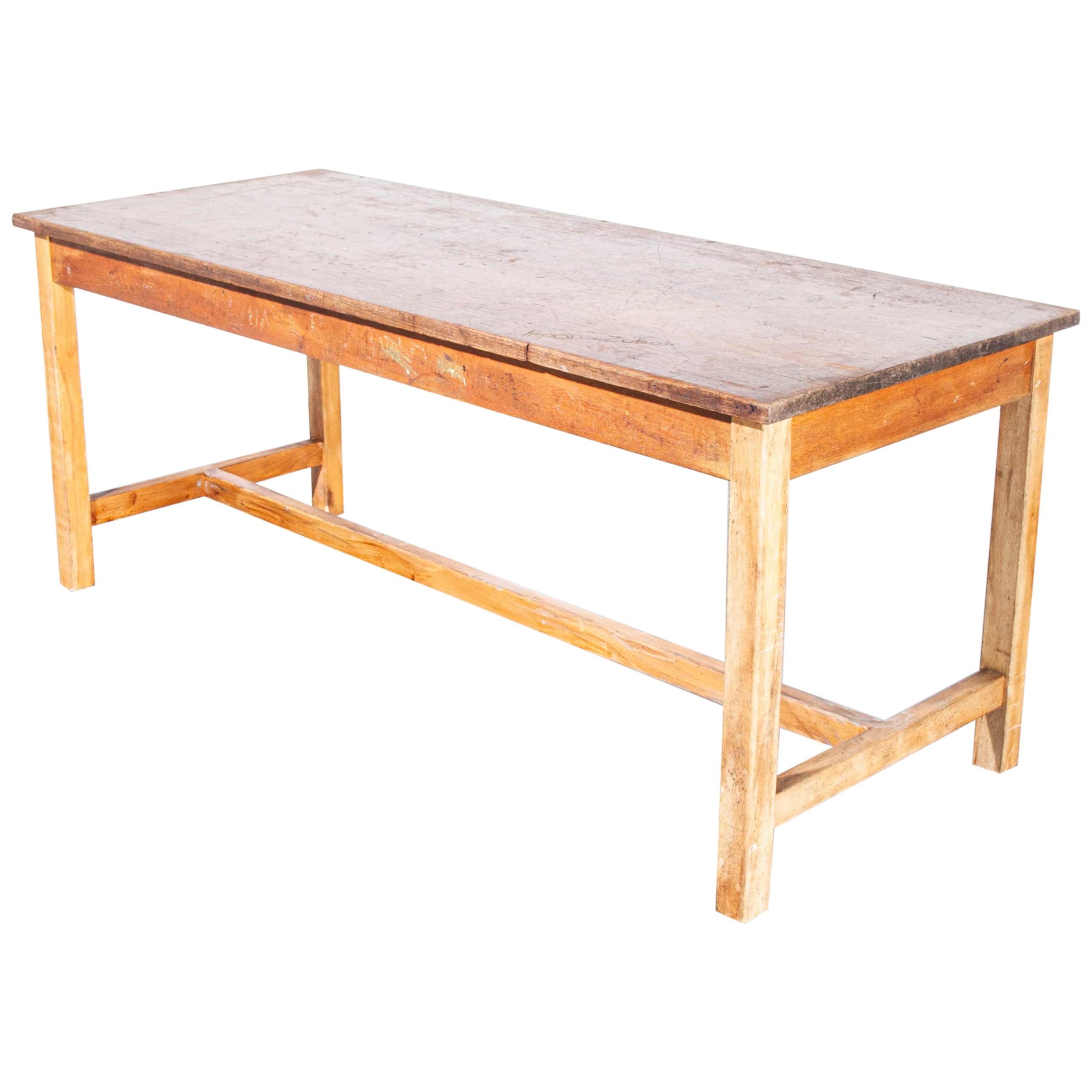 1950s English Original School Laboratory Dining Table with Solid Iroko Top