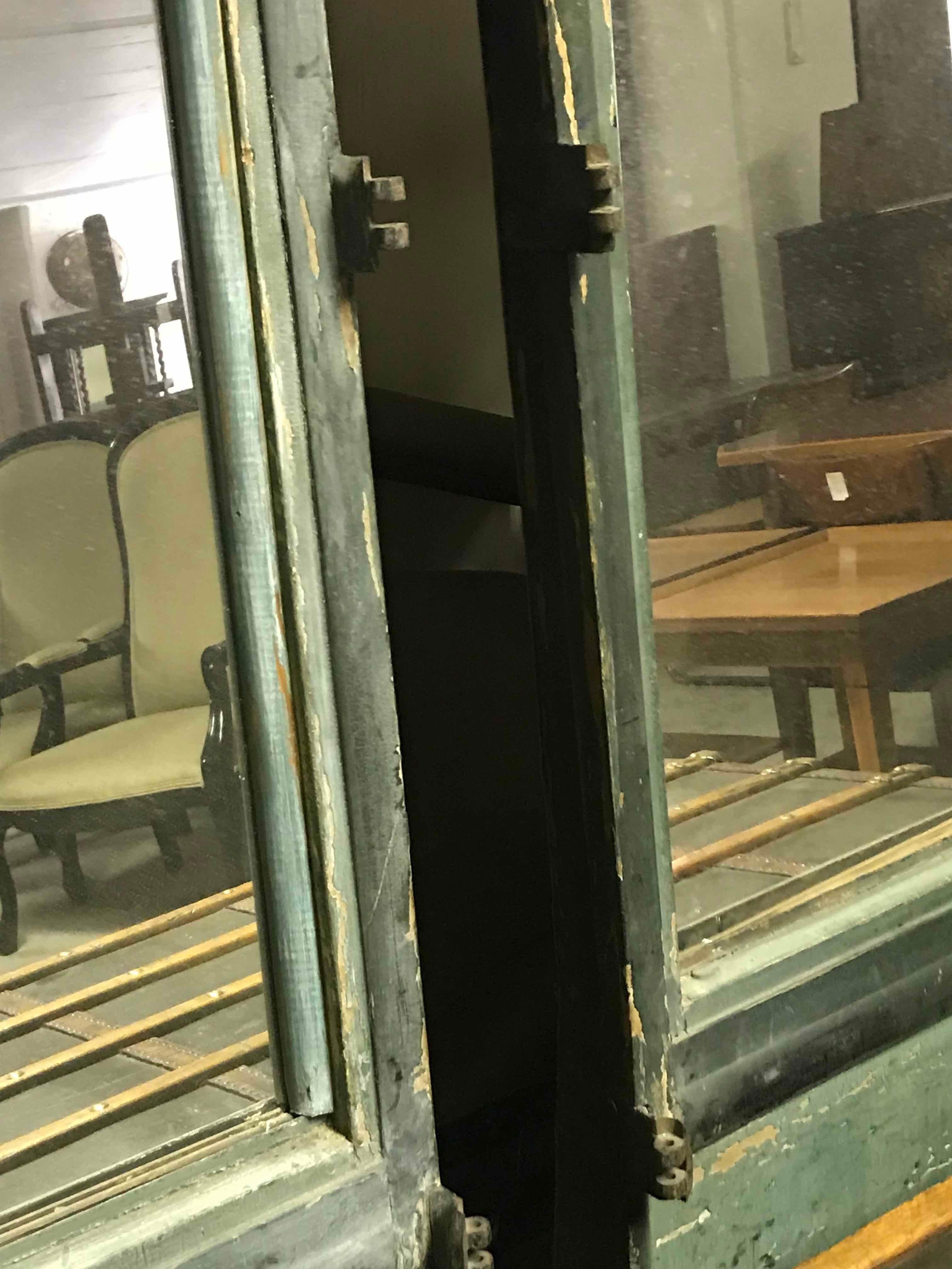 1950s English Pair of Mirrors Made from Green Carriage Doors In Good Condition For Sale In Los Angeles, CA