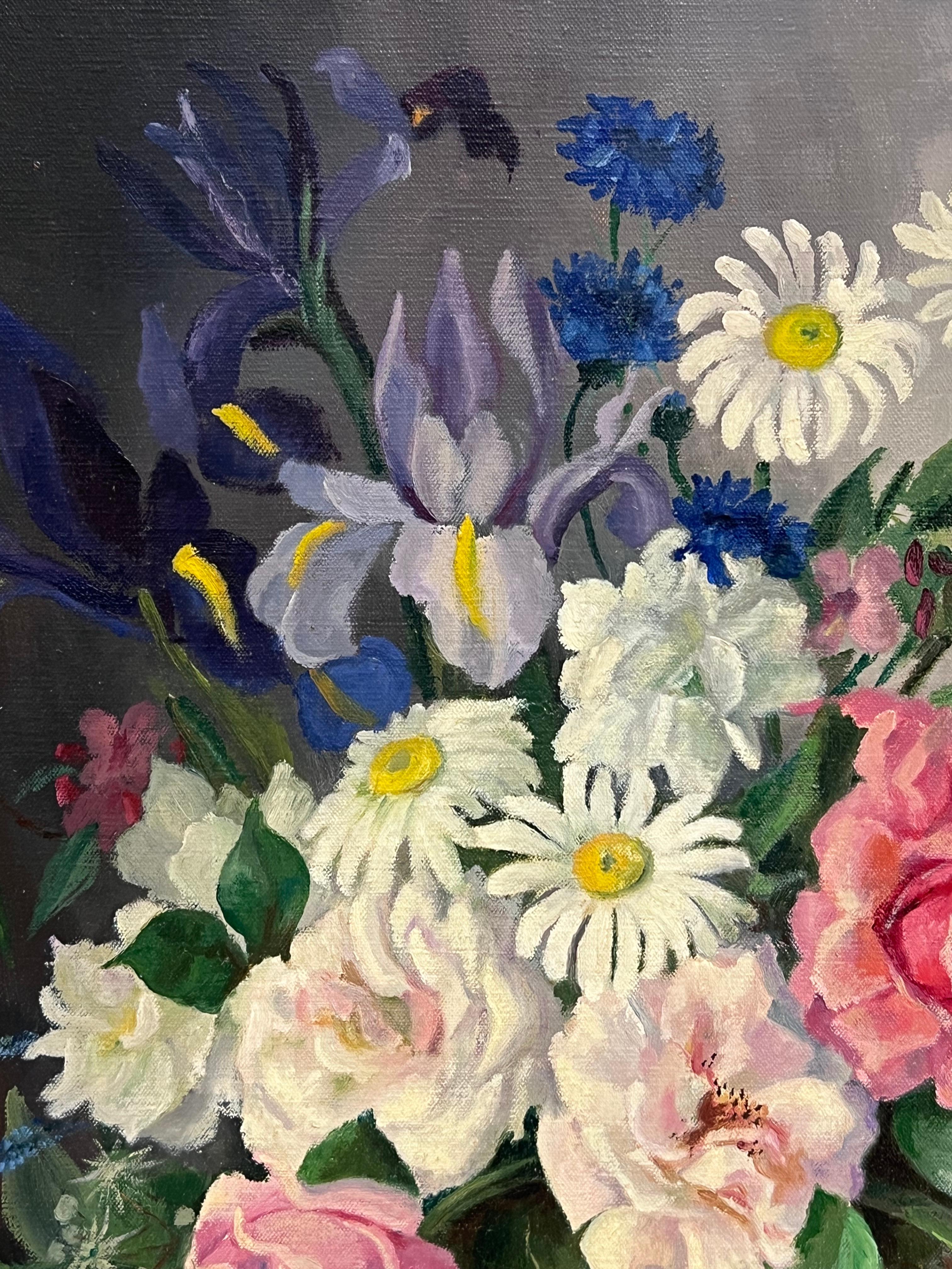 British Mid 20th Century Still Life Roses Ornate Display Signed Oil Painting For Sale 8