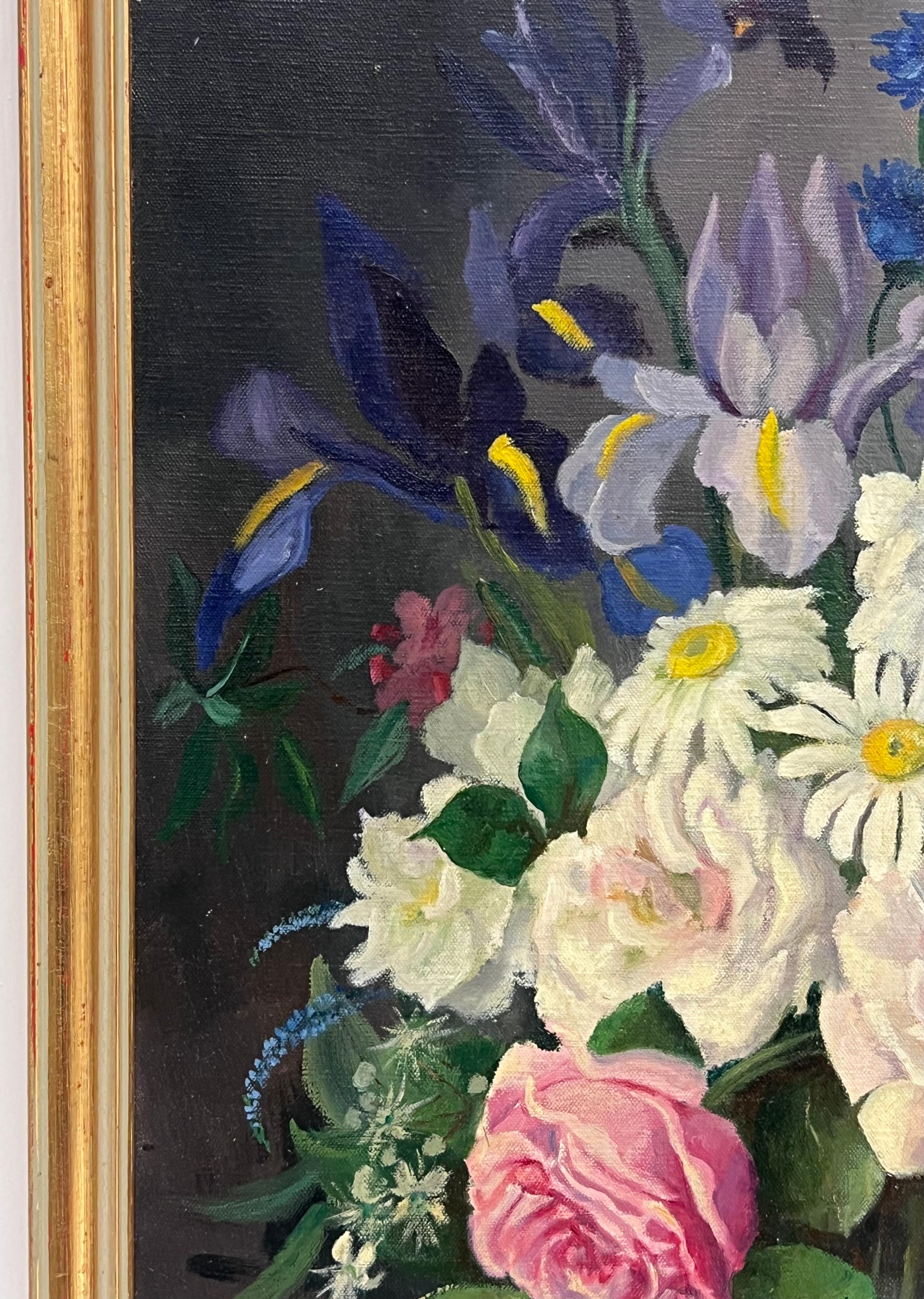 British Mid 20th Century Still Life Roses Ornate Display Signed Oil Painting For Sale 9