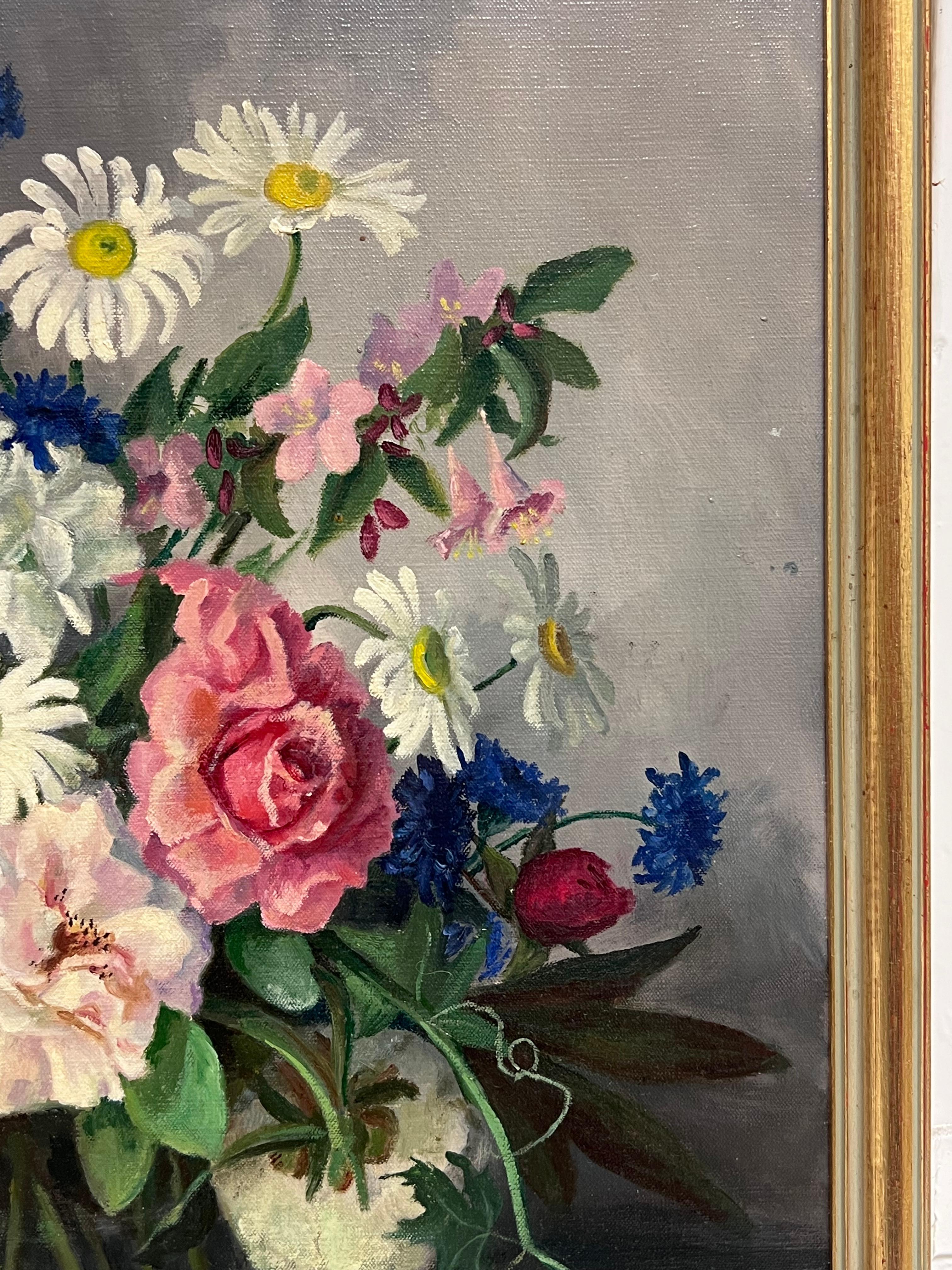 British Mid 20th Century Still Life Roses Ornate Display Signed Oil Painting For Sale 4