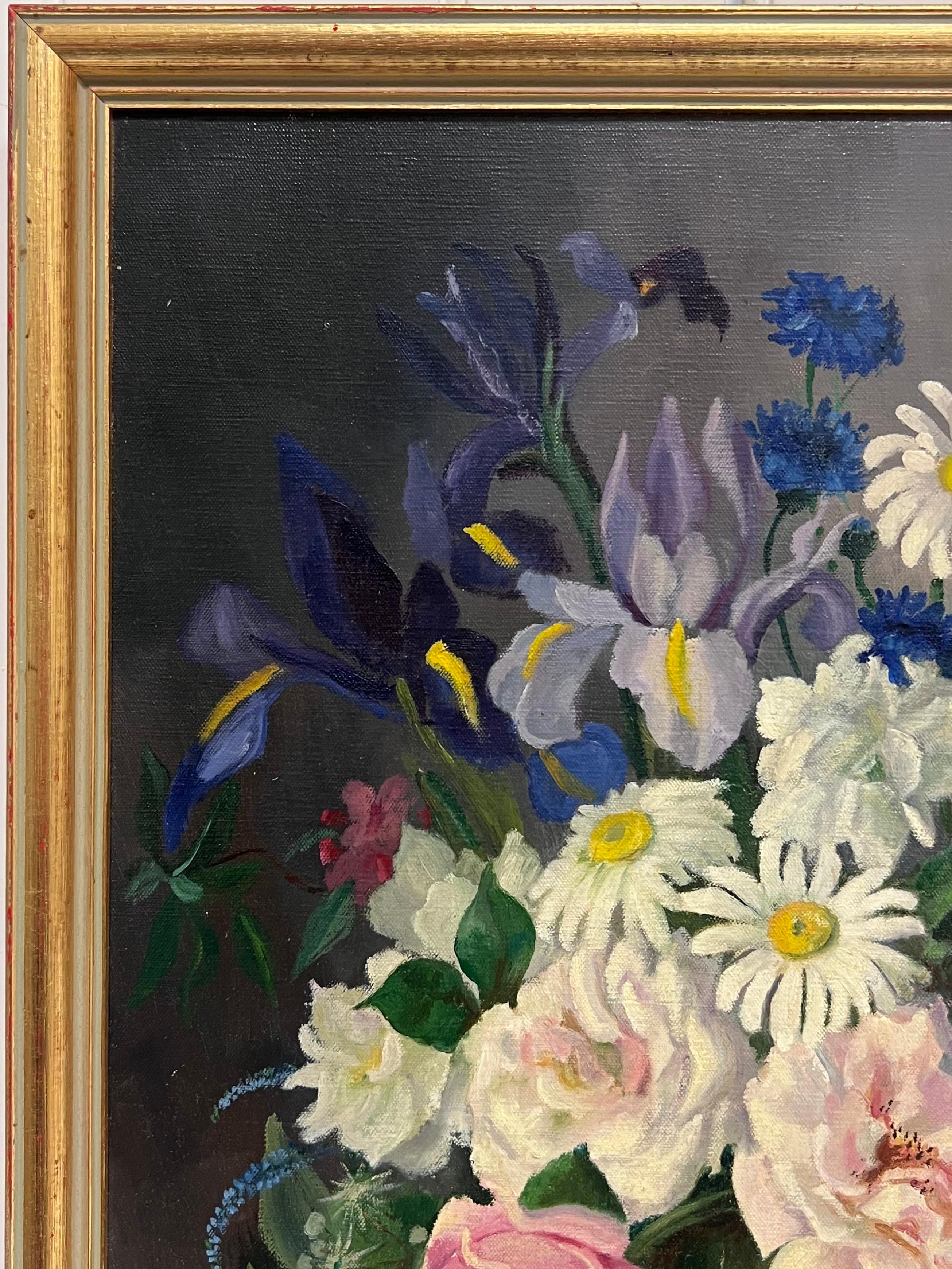 British Mid 20th Century Still Life Roses Ornate Display Signed Oil Painting For Sale 6