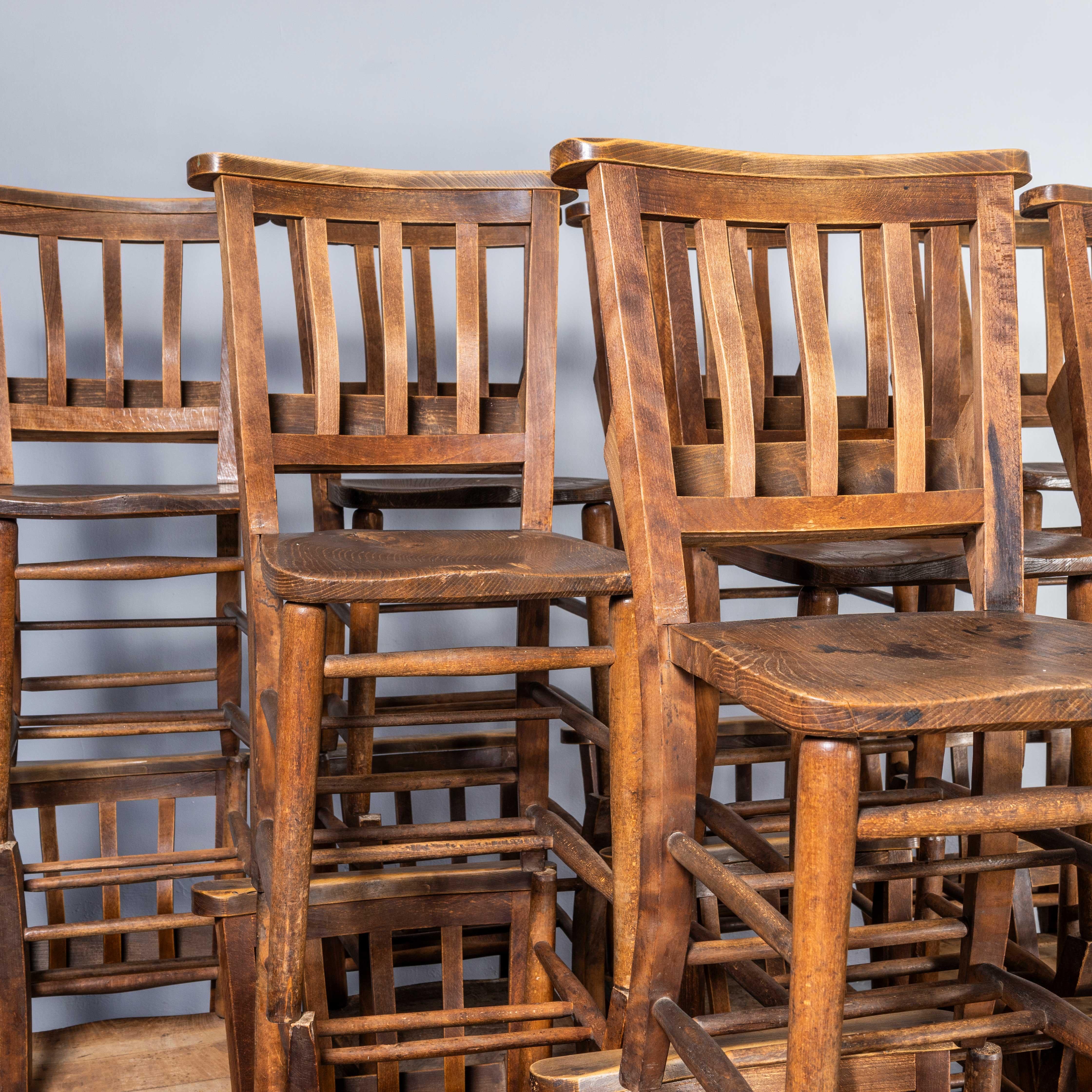 Mid-20th Century 1950's English Slatted Back Church Dining Chairs - Good Quantity Available