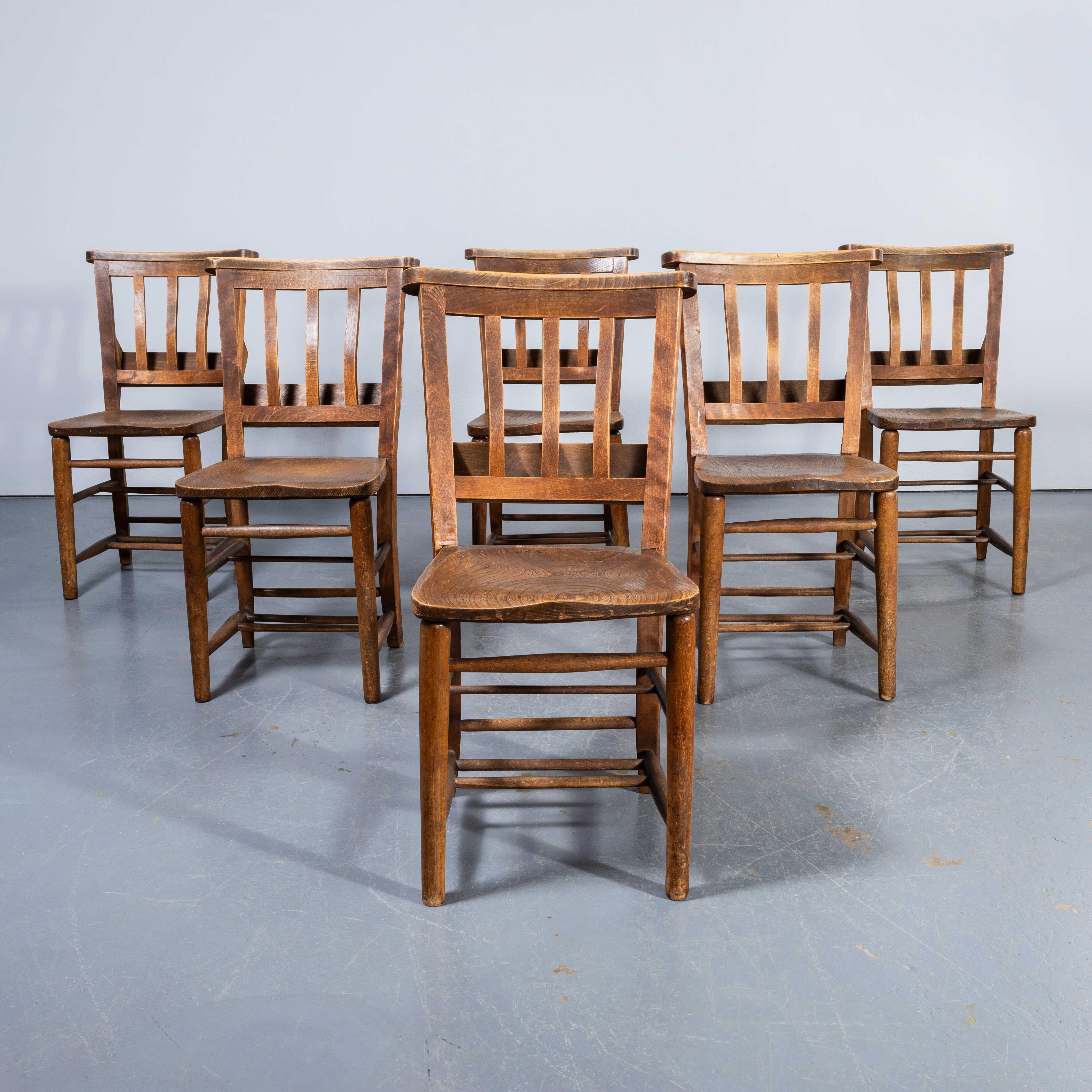 Elm 1950's English Slatted Back Church Dining Chairs - Good Quantity Available