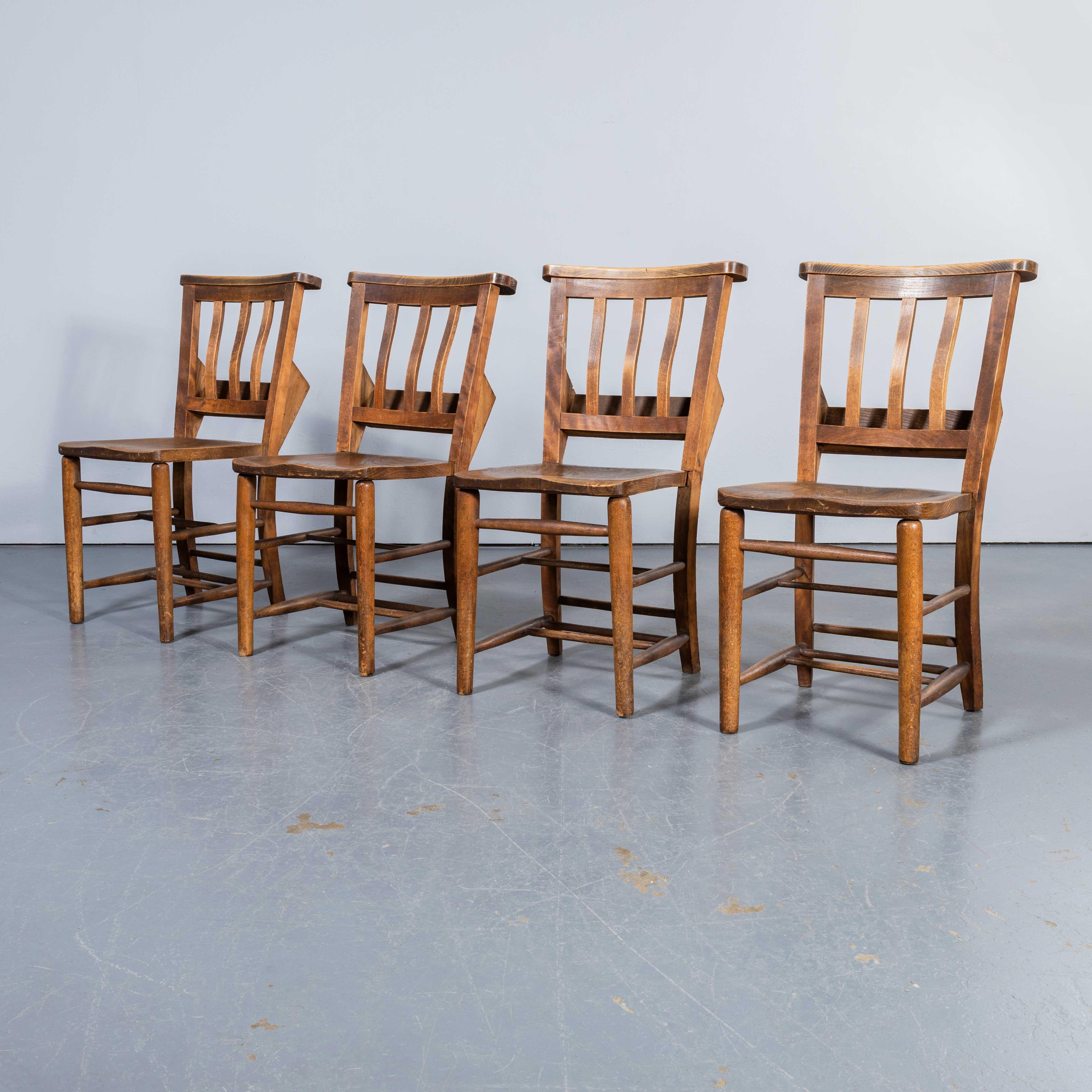 1950's English Slatted Back Church Dining Chairs - Good Quantity Available 2