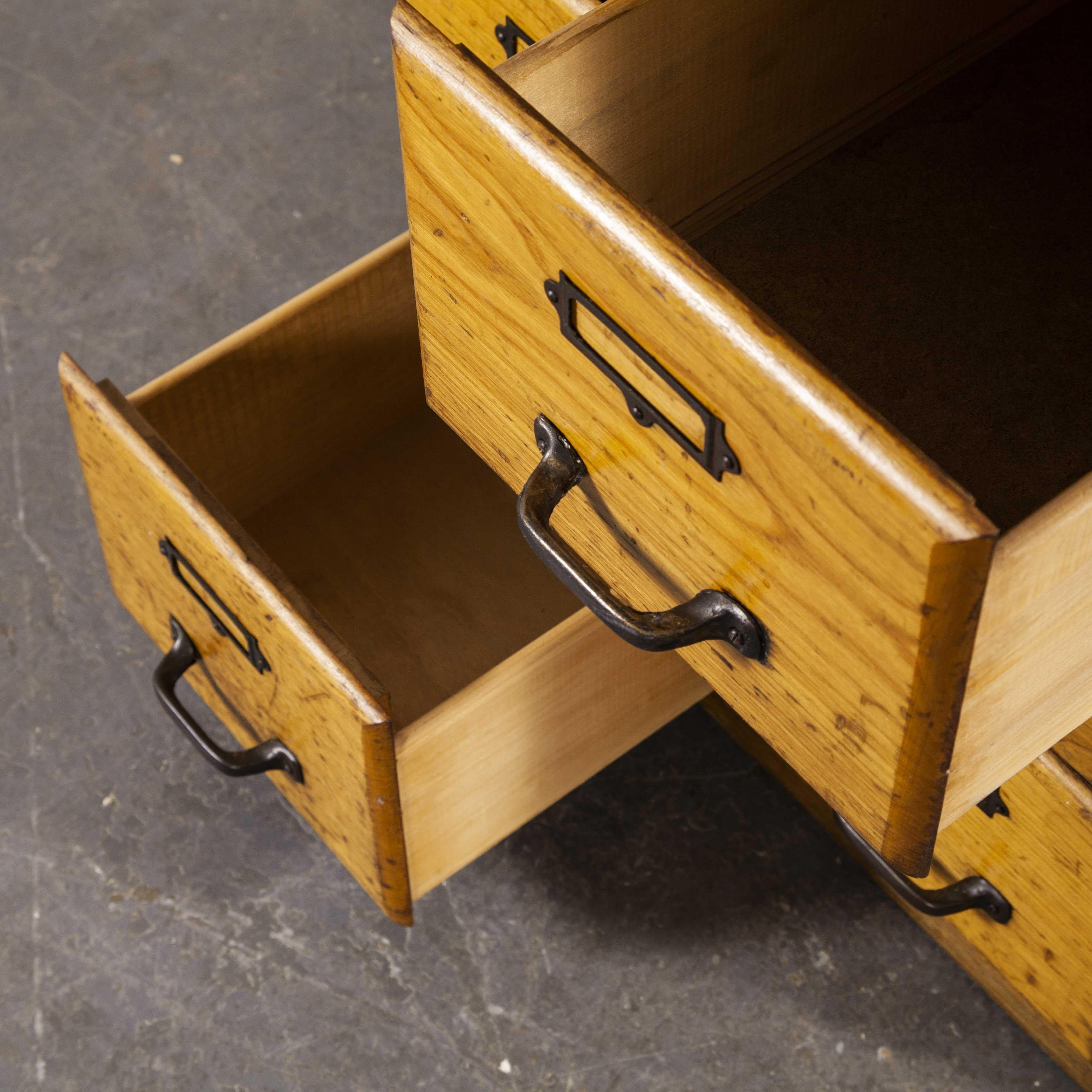 1950s English Tall Slim Oak Multi Drawer Chest of Drawers, Fourteen Drawers 3