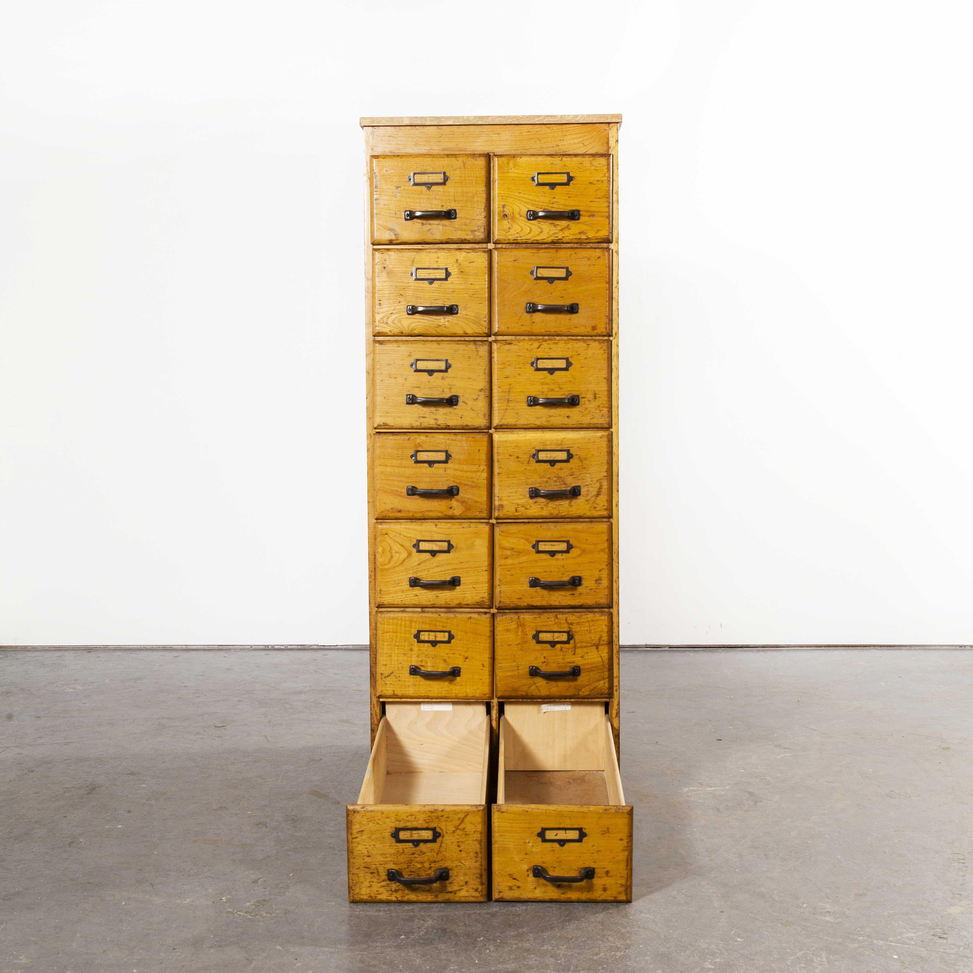 1950s English Tall Slim Oak Multi Drawer Chest of Drawers, Fourteen Drawers 4