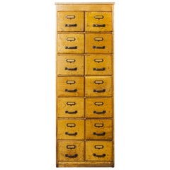 Used 1950s English Tall Slim Oak Multi Drawer Chest of Drawers, Fourteen Drawers