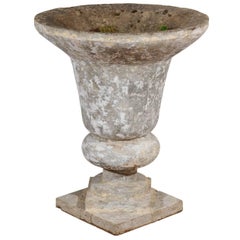 1950s English Vintage Stone Inverted Bell-Shaped Urn with Catty-Corner Bases