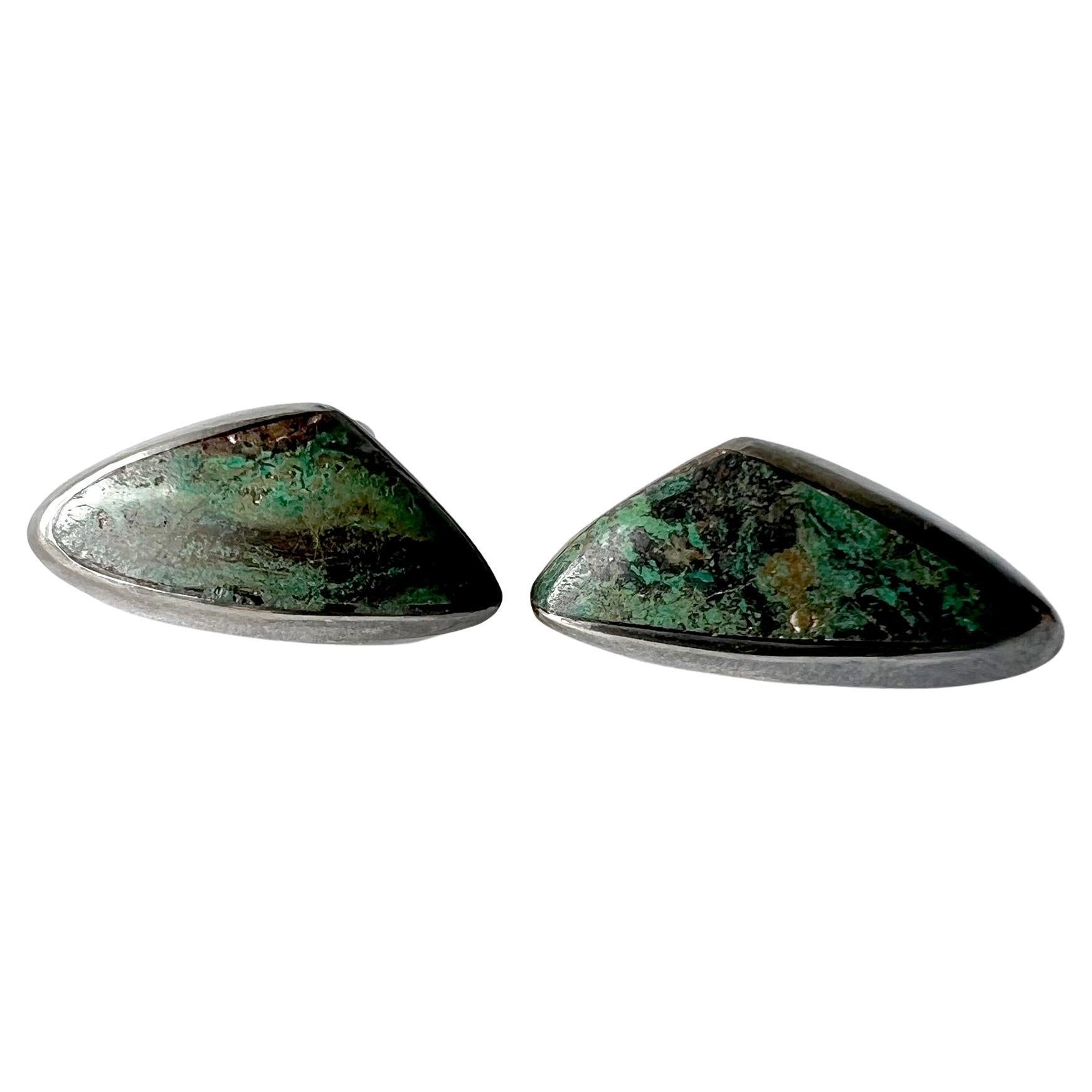 Enrique LeDesma Mexican modernist azurite-malachite cufflinks, circa 1950s.  Cufflinks measure 1 1/4