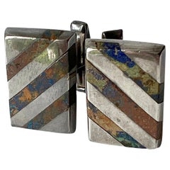 1950s Enrique Ledesma Sterling Silver and Natural Gemstone Modernist Cufflinks