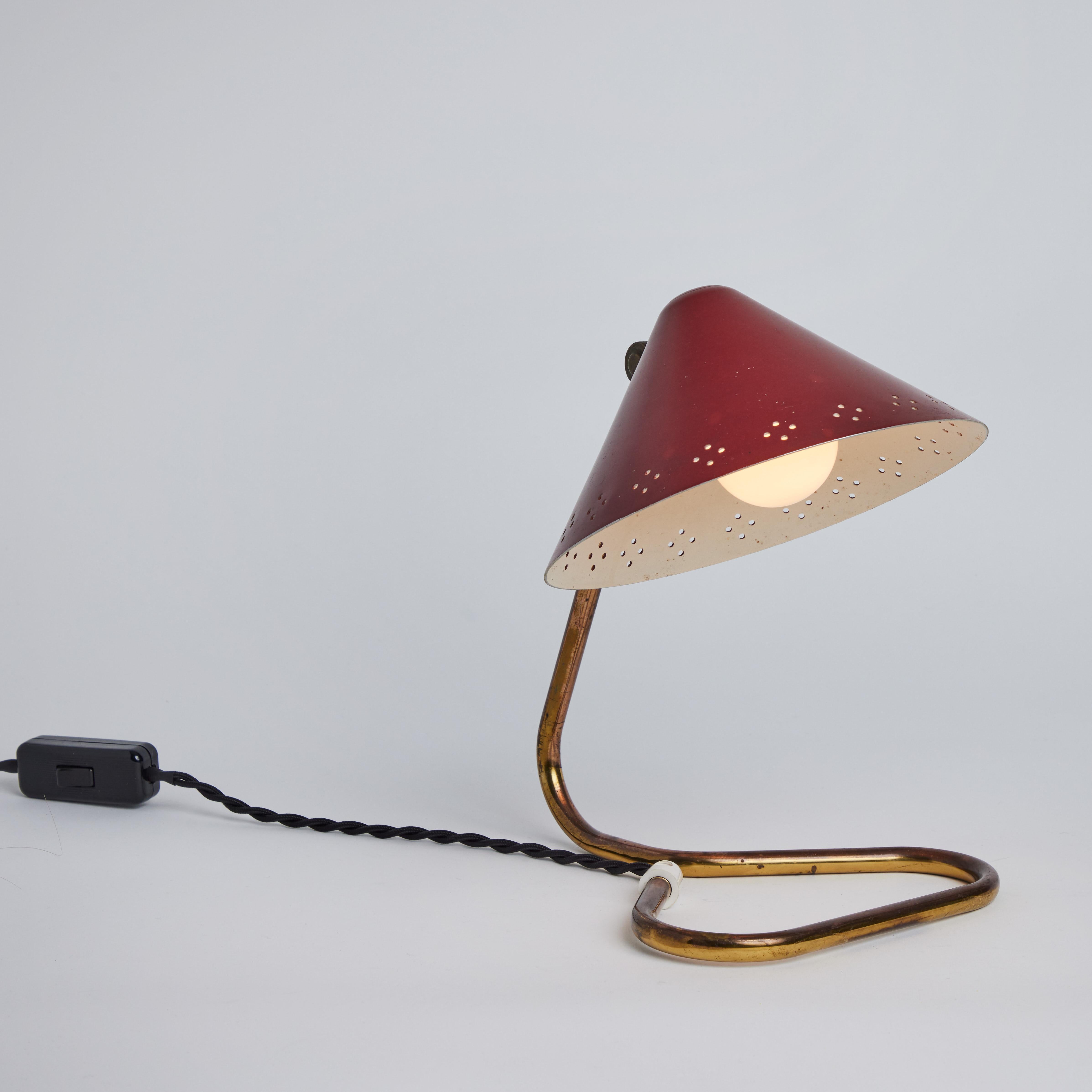 1950s Erik Warna 'GK14' Red Perforated Shade Table Lamps For Sale 2