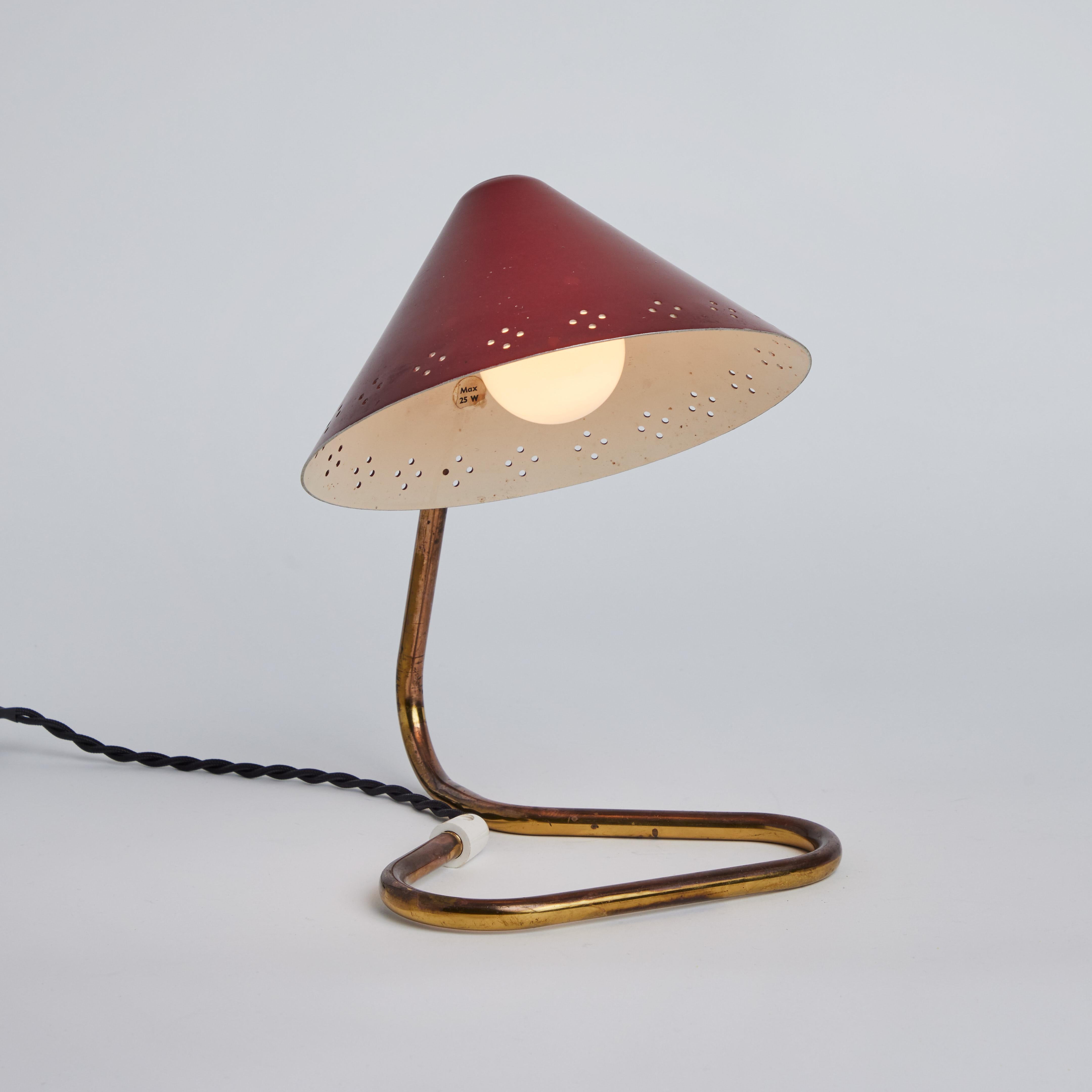 1950s Erik Warna 'GK14' Red Perforated Shade Table Lamps For Sale 4