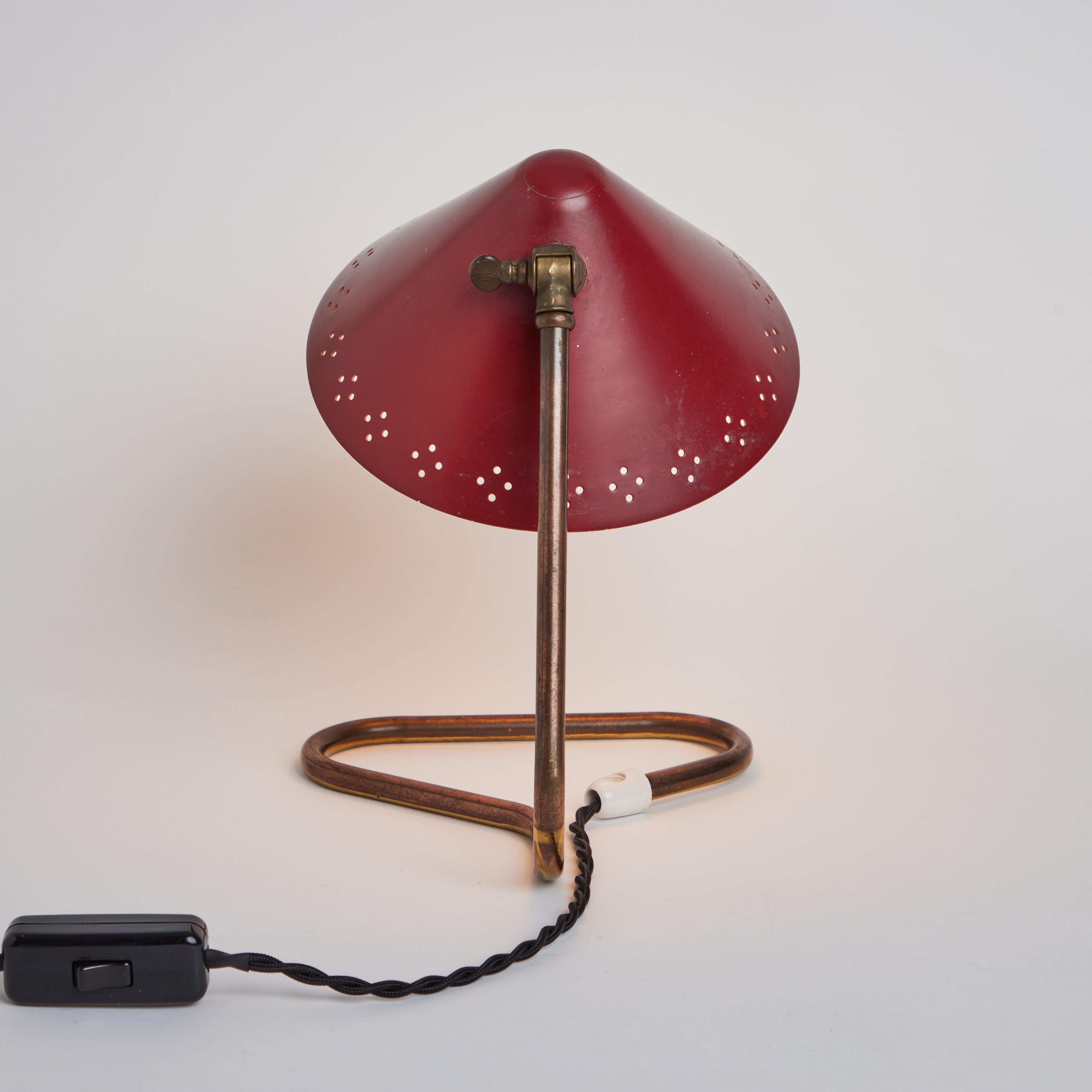 1950s Erik Warna 'GK14' Red Perforated Shade Table Lamps 10