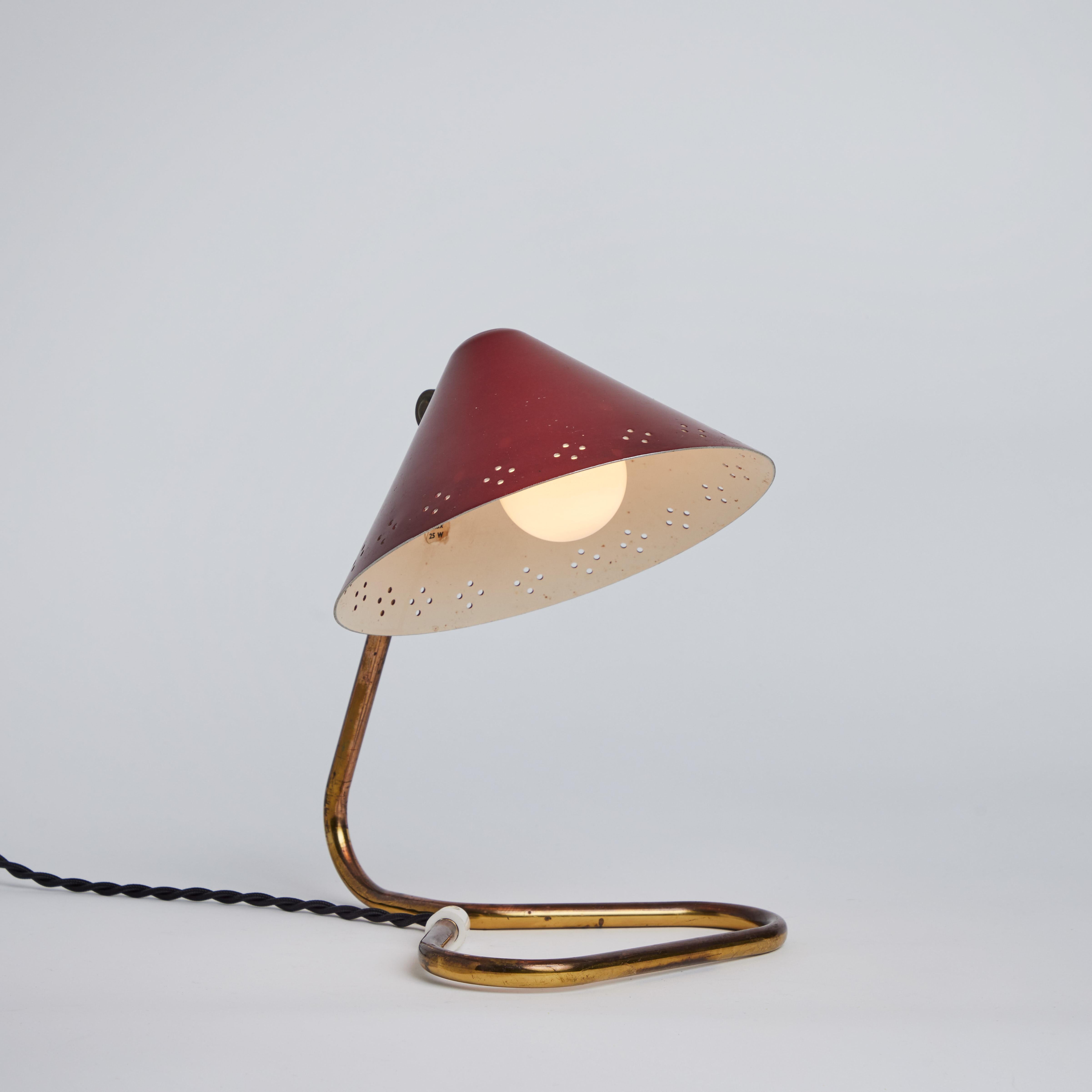 1950s Erik Warna 'GK14' Red Perforated Shade Table Lamps 1