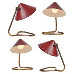 1950s Erik Warna 'GK14' Red Perforated Shade Table Lamps