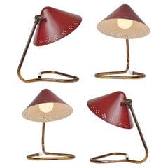 Vintage 1950s Erik Warna 'GK14' Red Perforated Shade Table Lamps